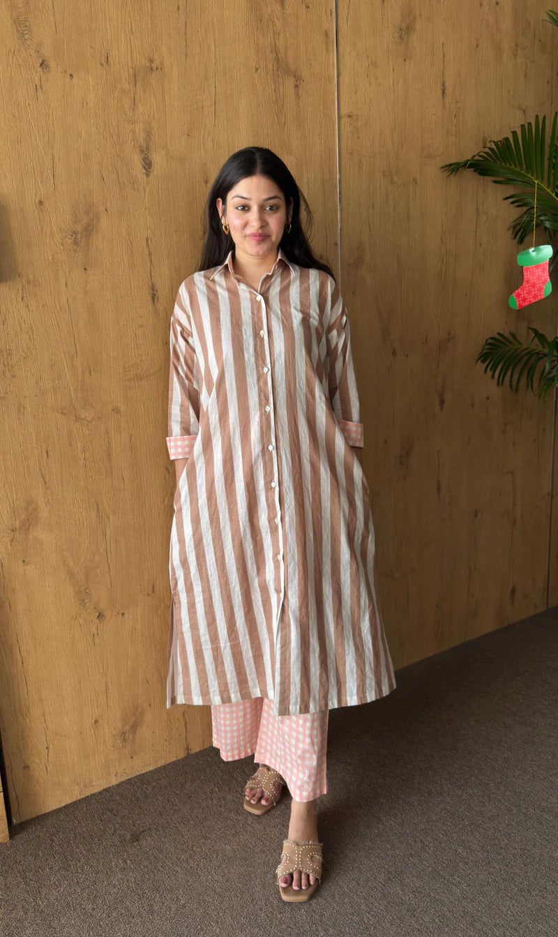 Striped with Contrast collar Matching Couple Set