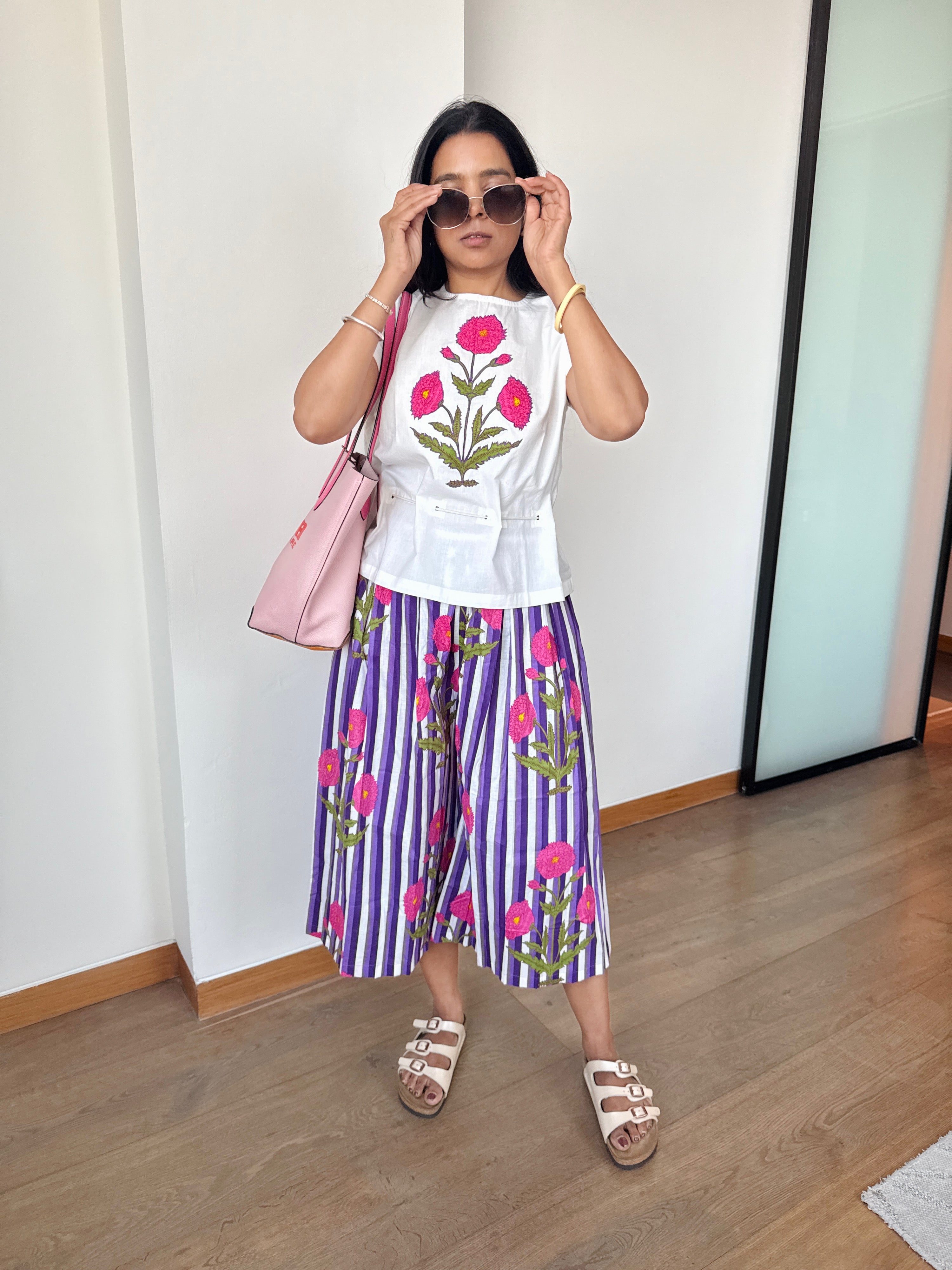 Baaori Pink Purple Patch Work Top & Culotte Pants