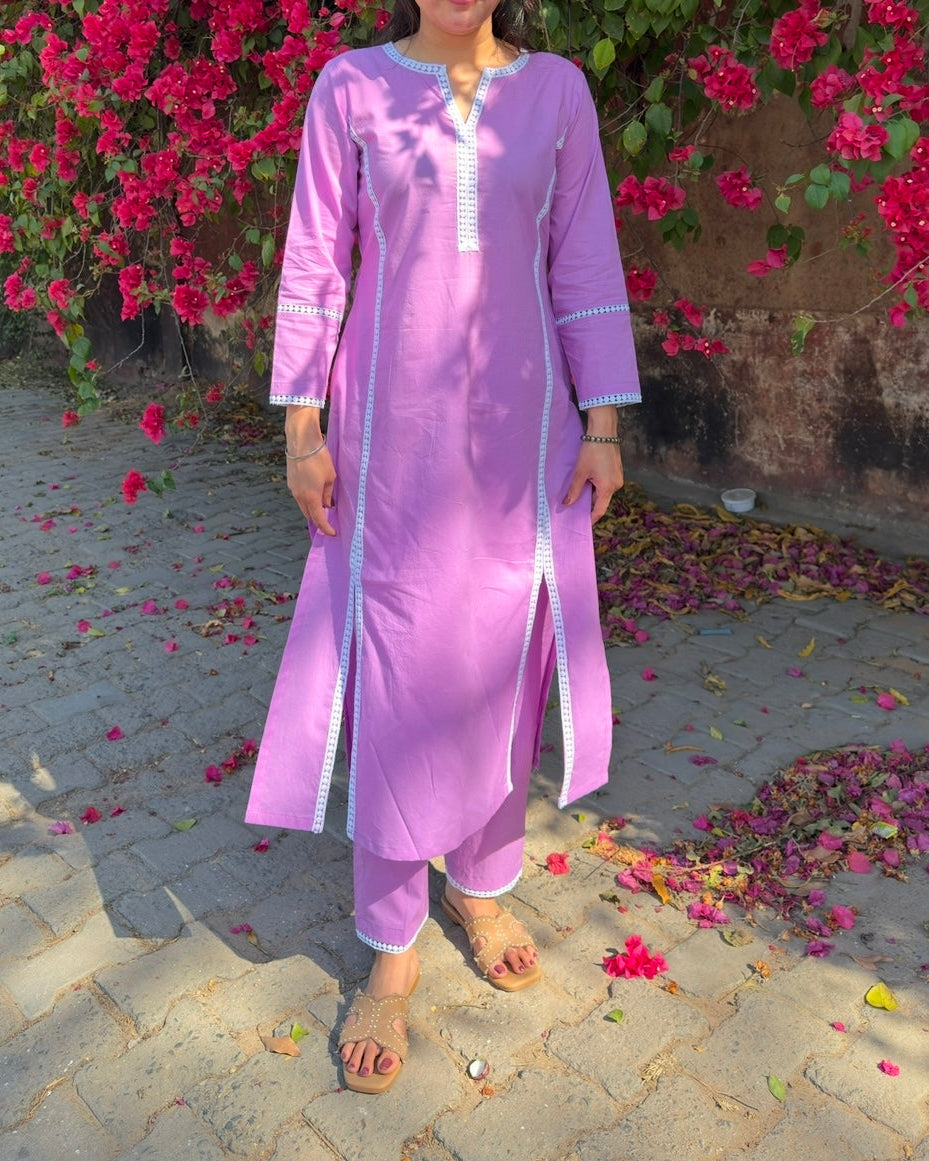 Lavender Lace kurta set