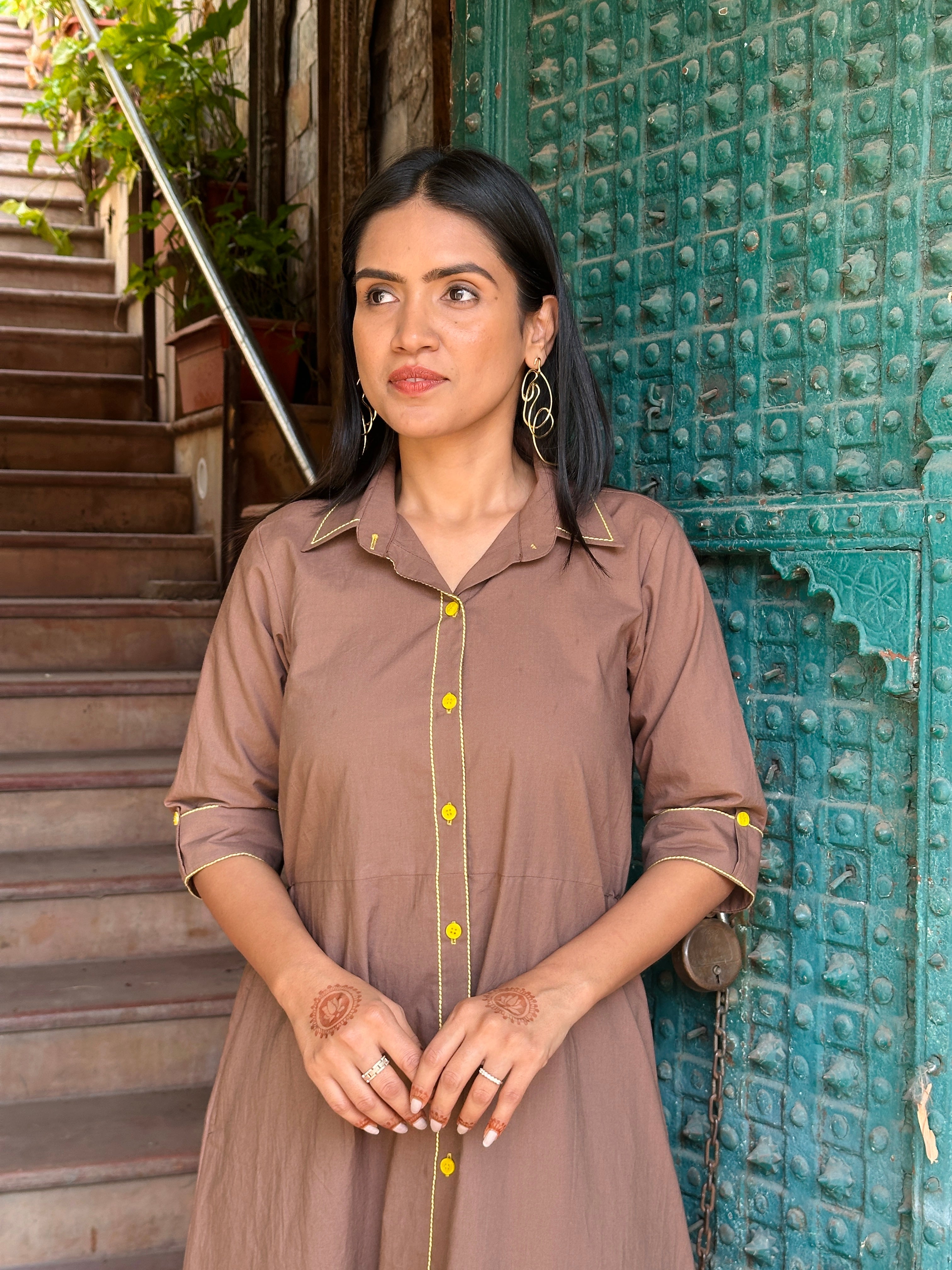 Mocha button down dress