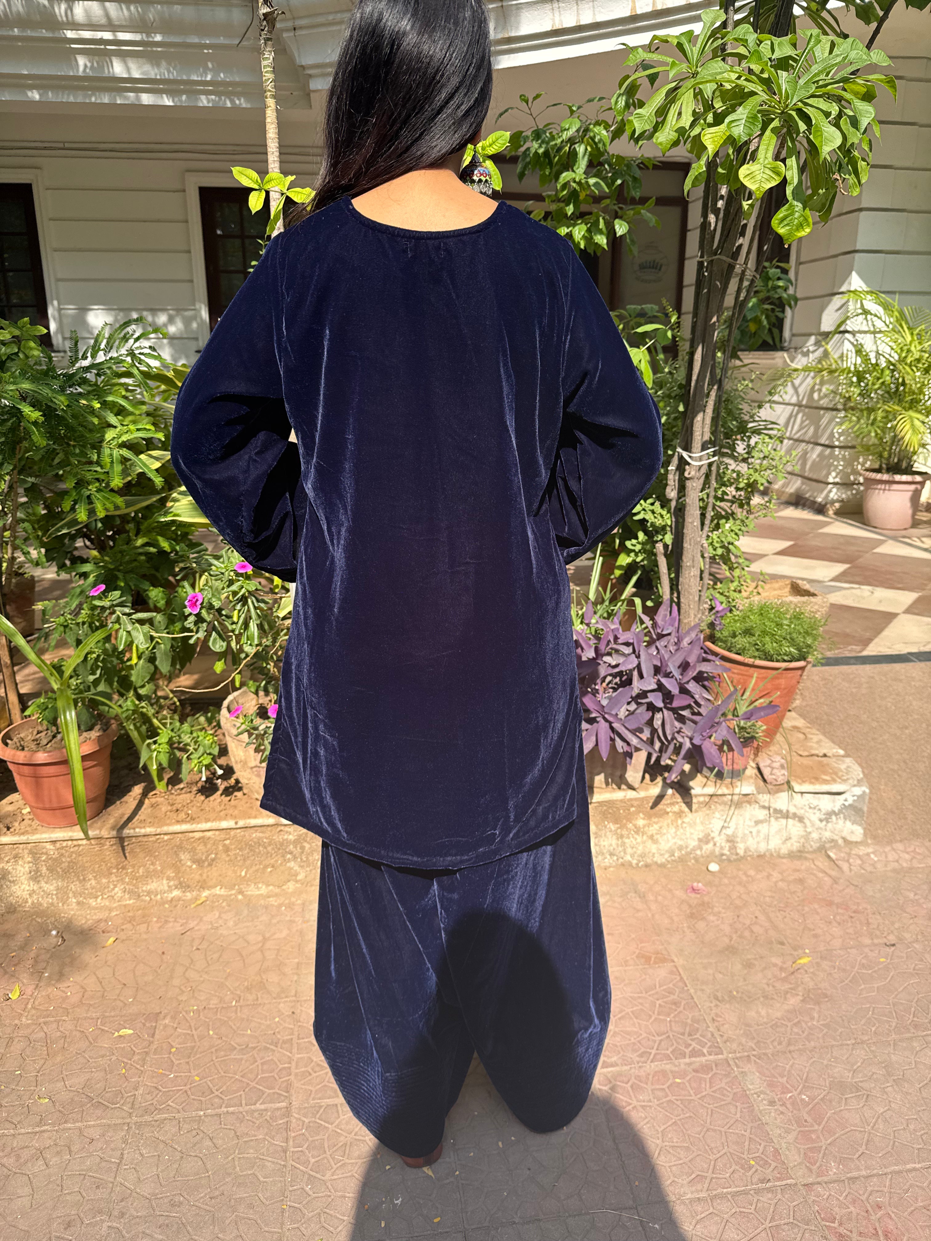 Navy Blue Velvet Farshi Salwar Set