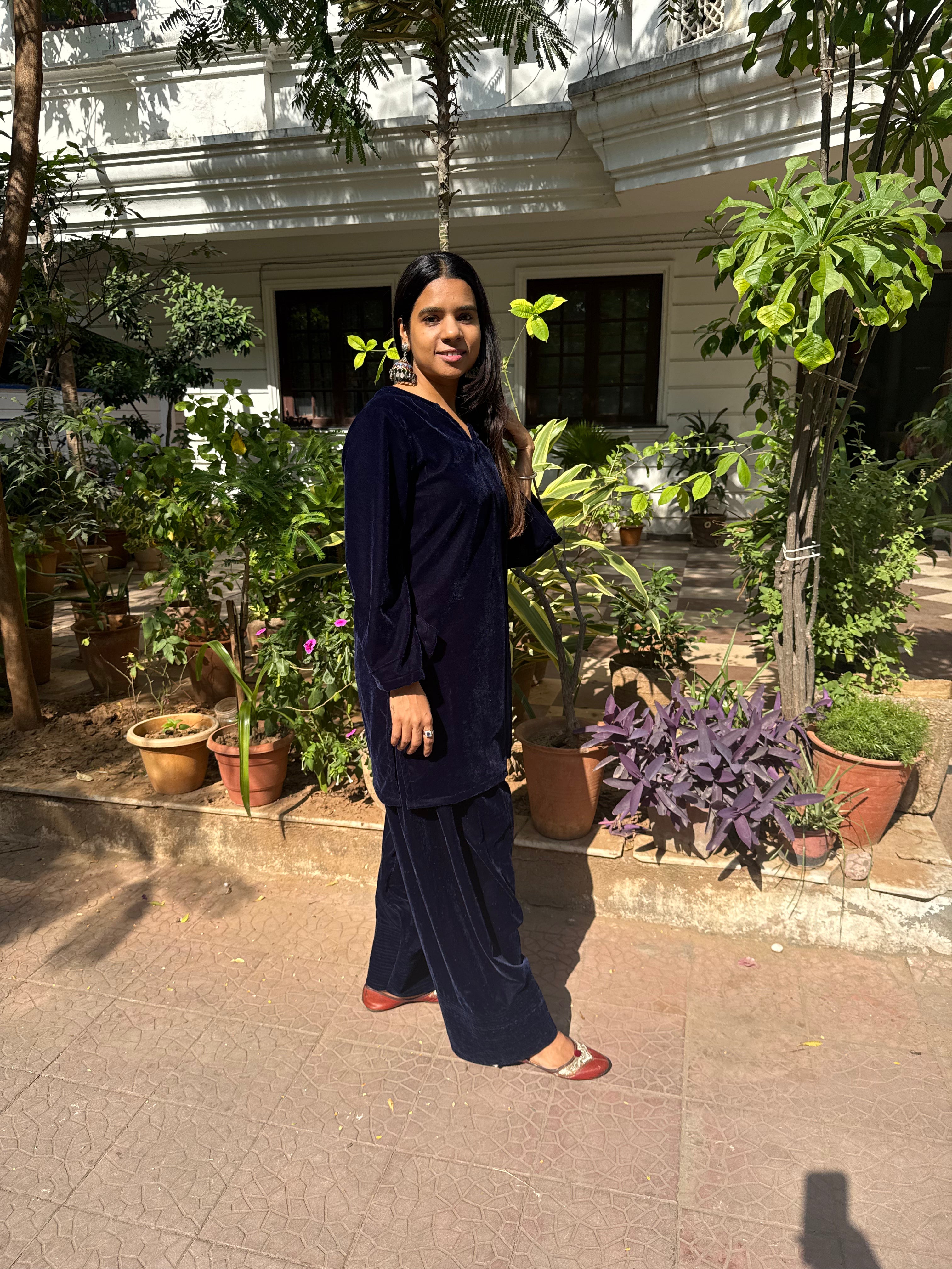 Navy Blue Velvet Farshi Salwar Set