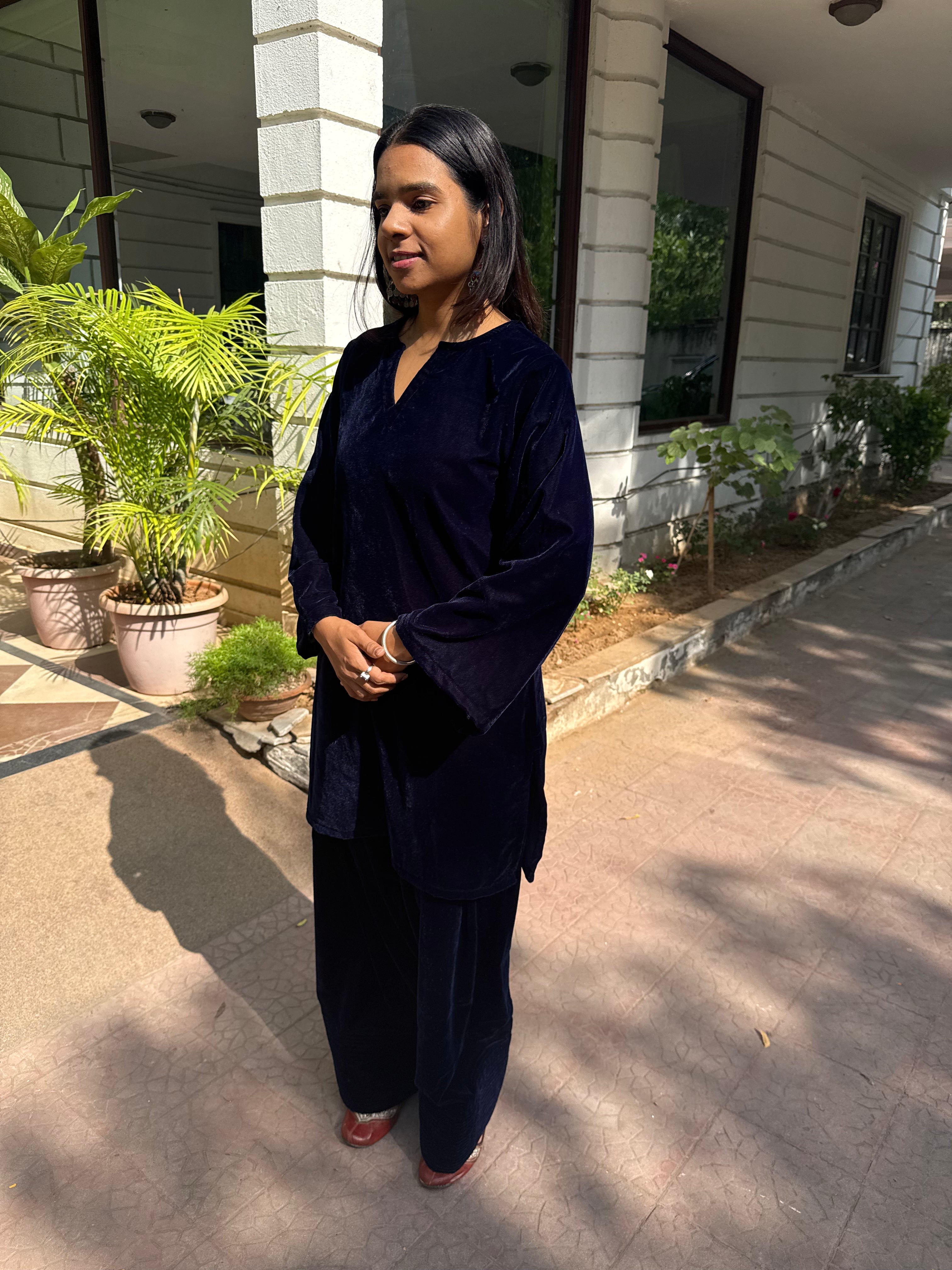 Navy Blue Velvet Farshi Salwar Set