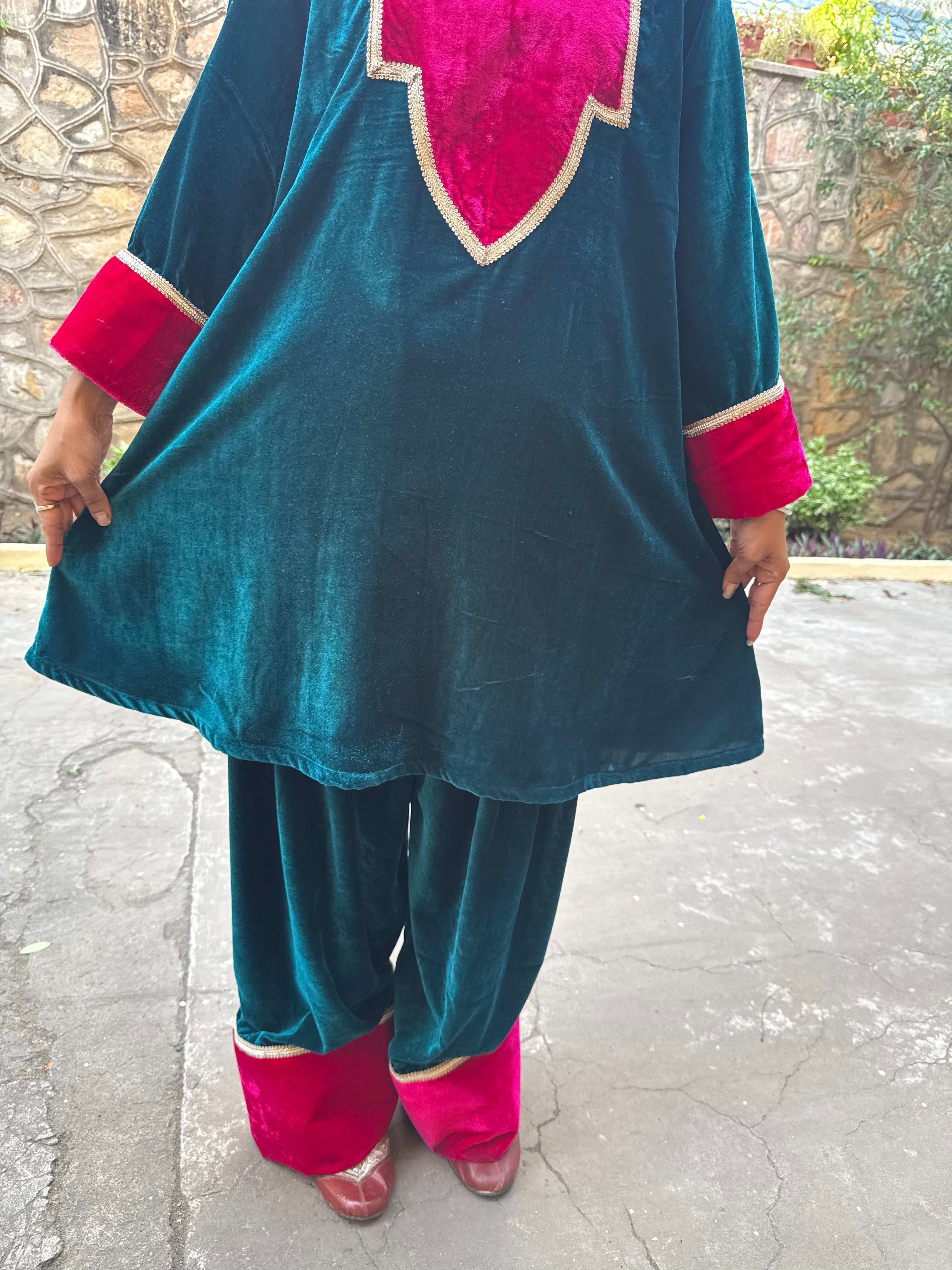 Teal Green Velvet Festive Farshi Salwar Set