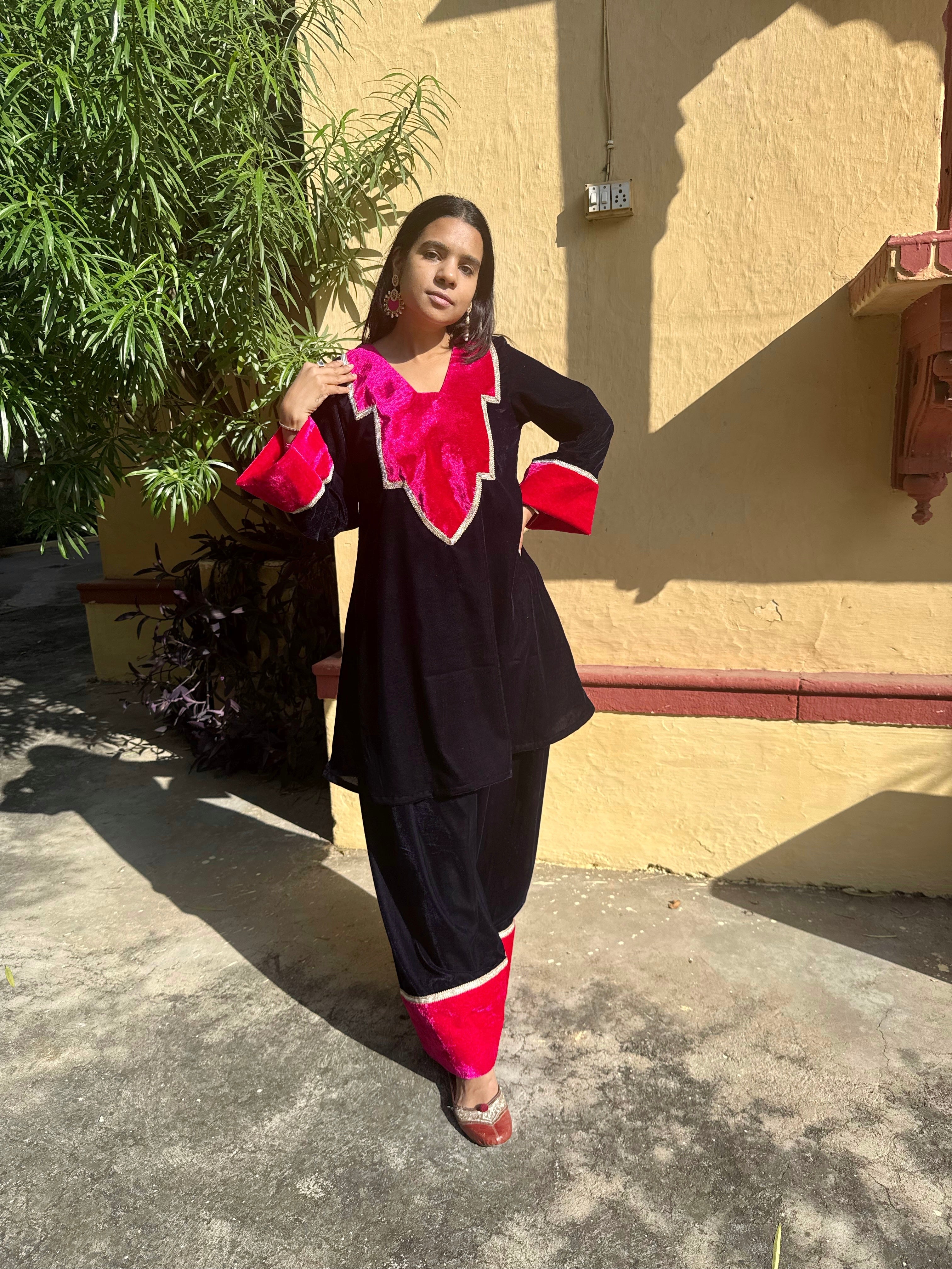 Blue Velvet Festive Farshi Salwar Set