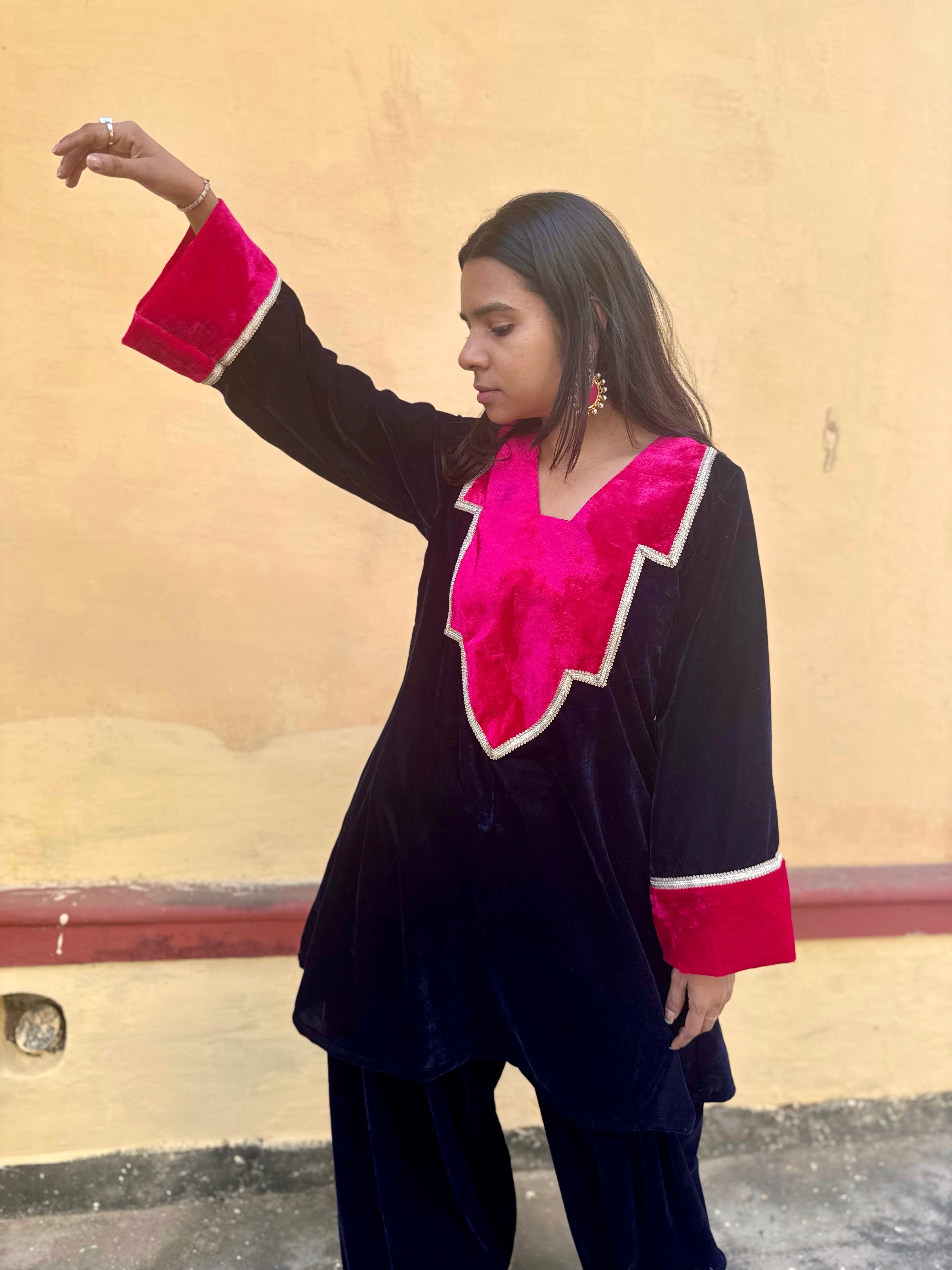 Blue Velvet Festive Farshi Salwar Set