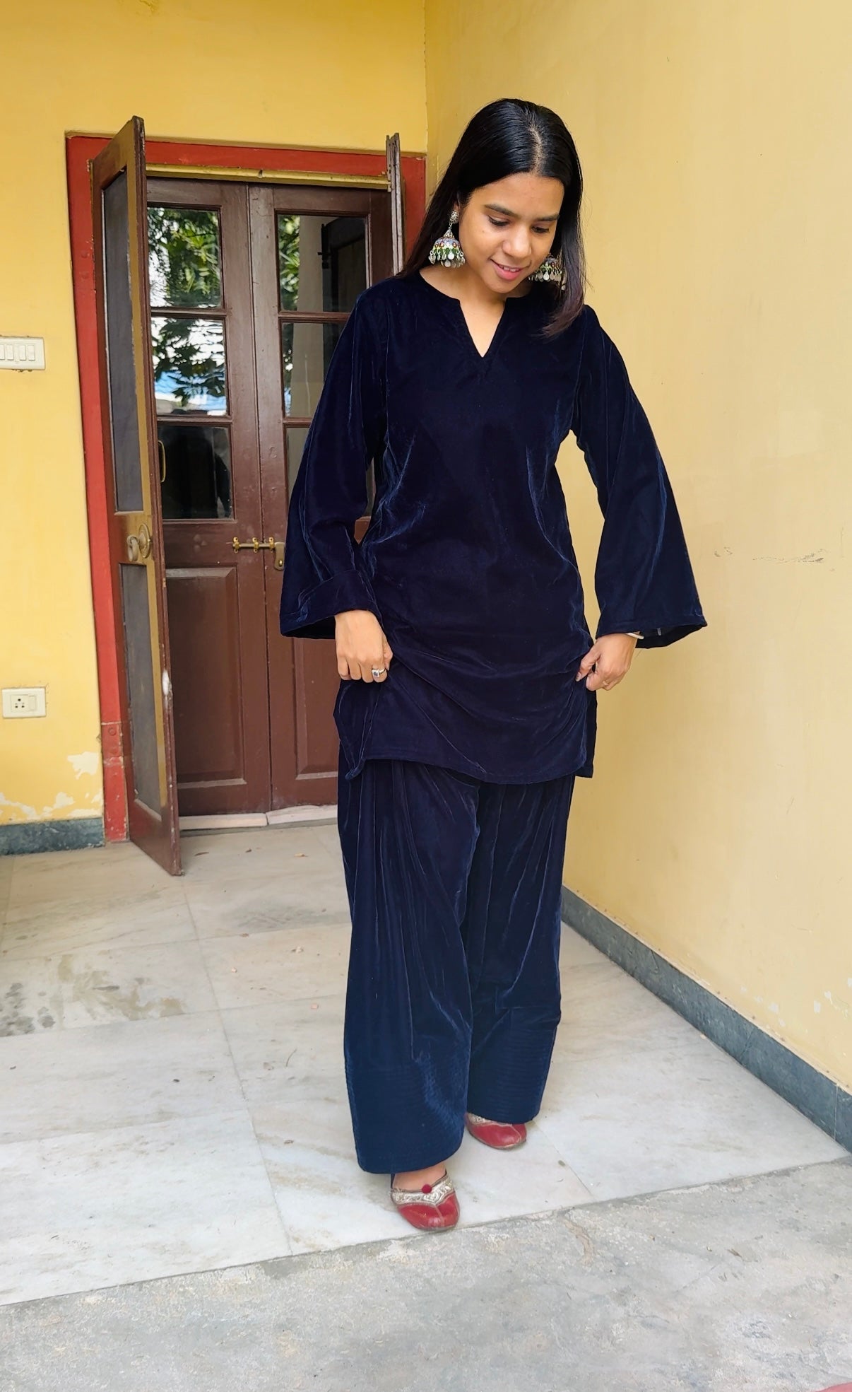 Navy Blue Velvet Farshi Salwar Set