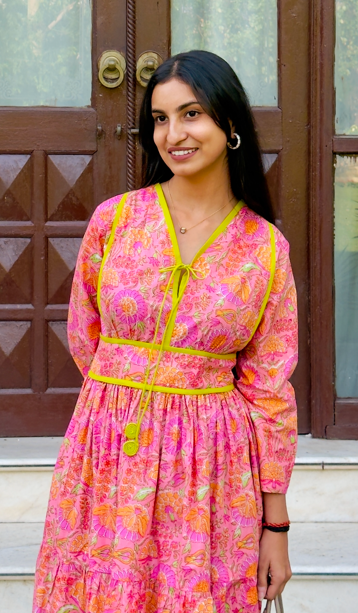 Soft Pink Floral Jaal Dress