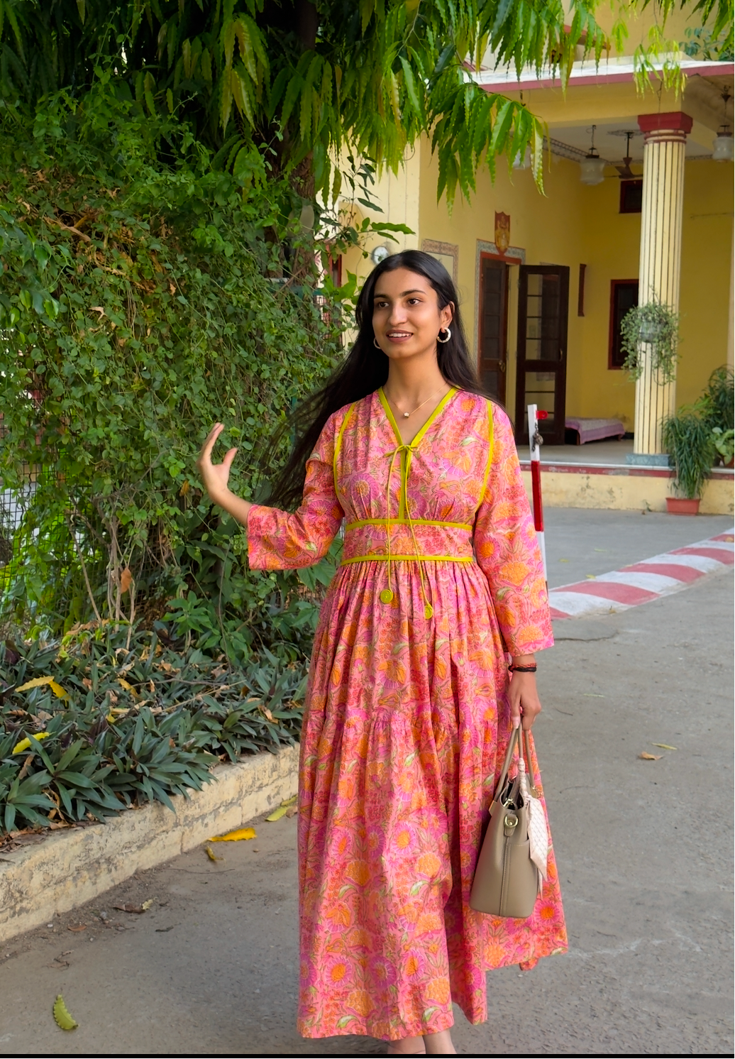 Soft Pink Floral Jaal Dress
