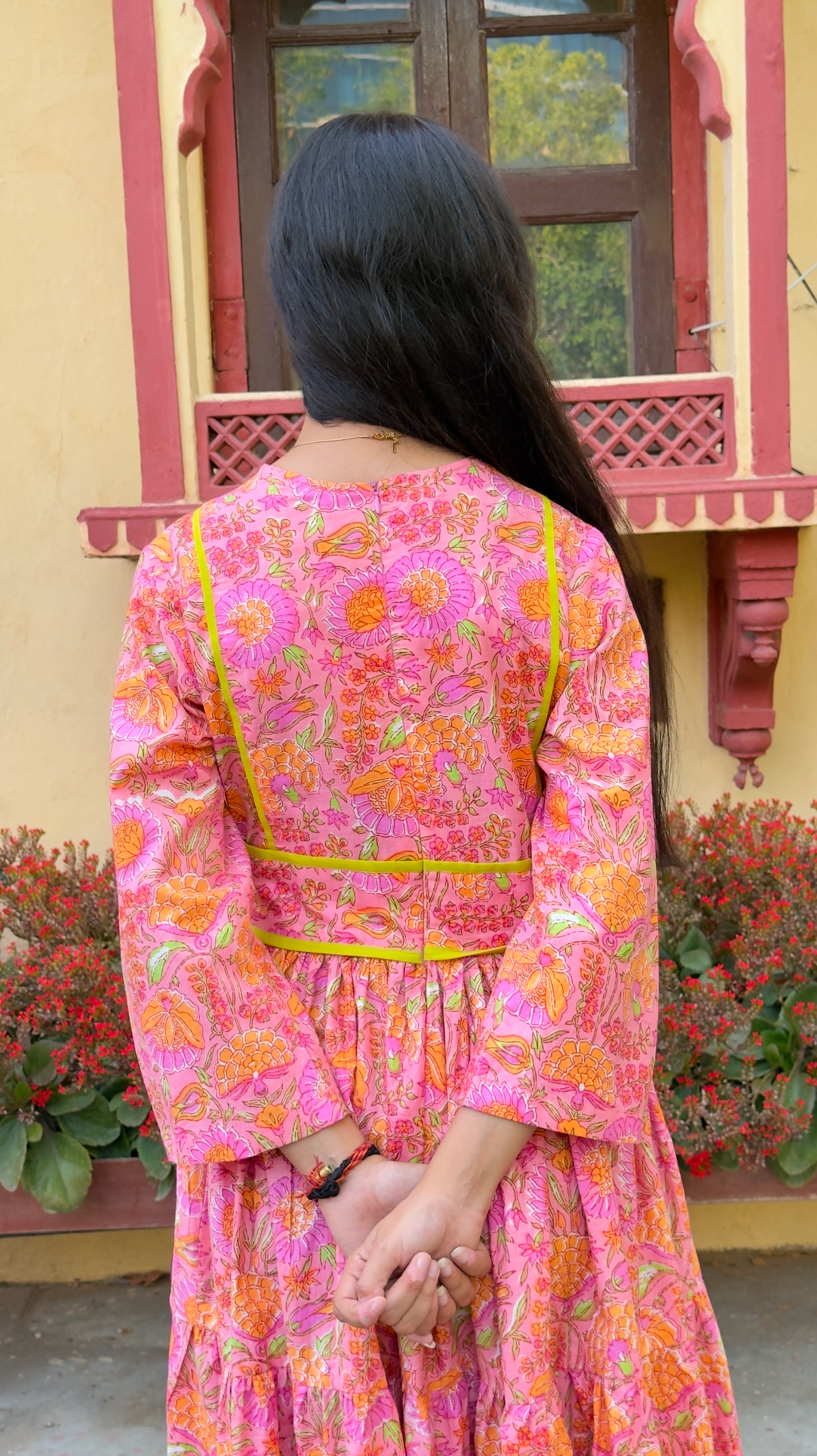 Soft Pink Floral Jaal Dress