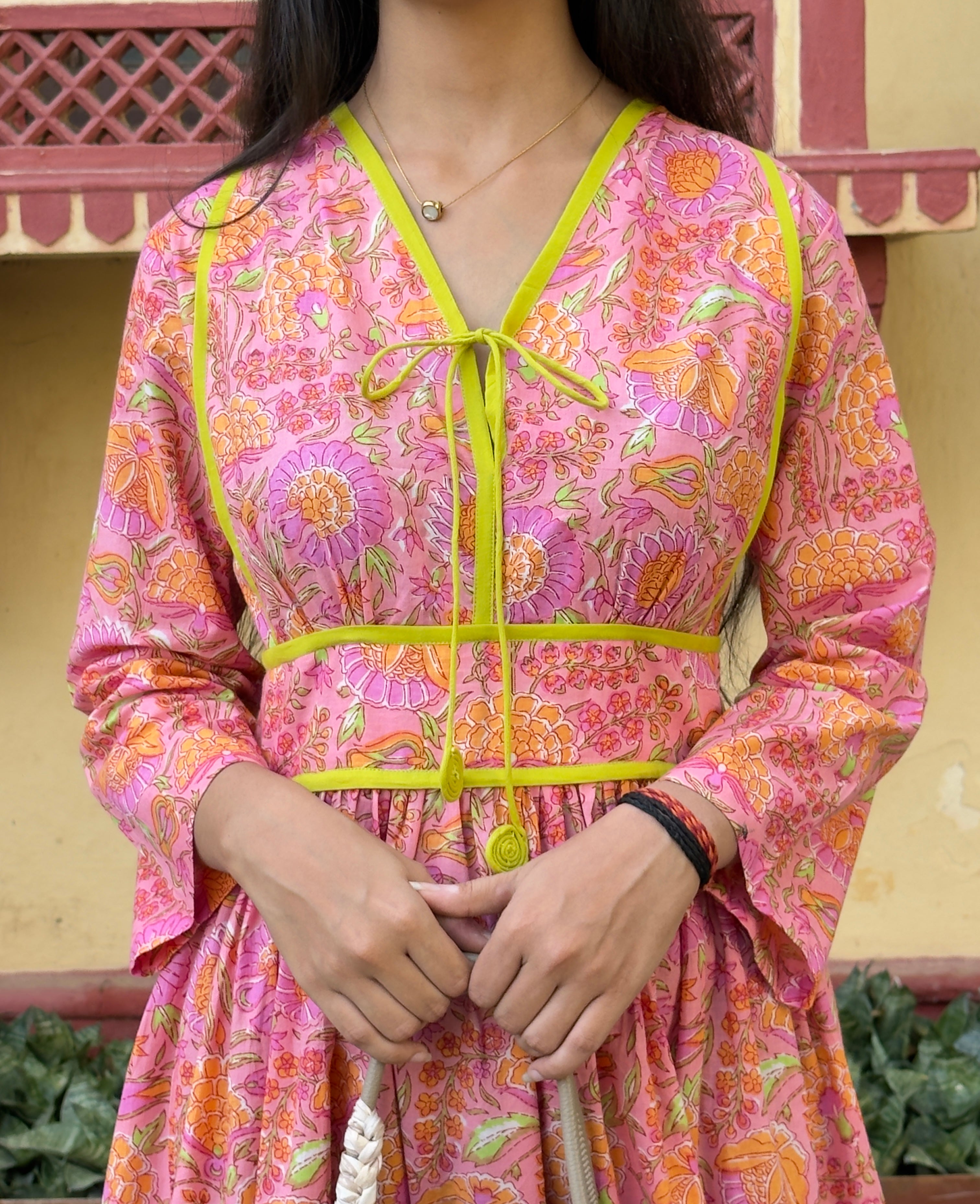 Soft Pink Floral Jaal Dress