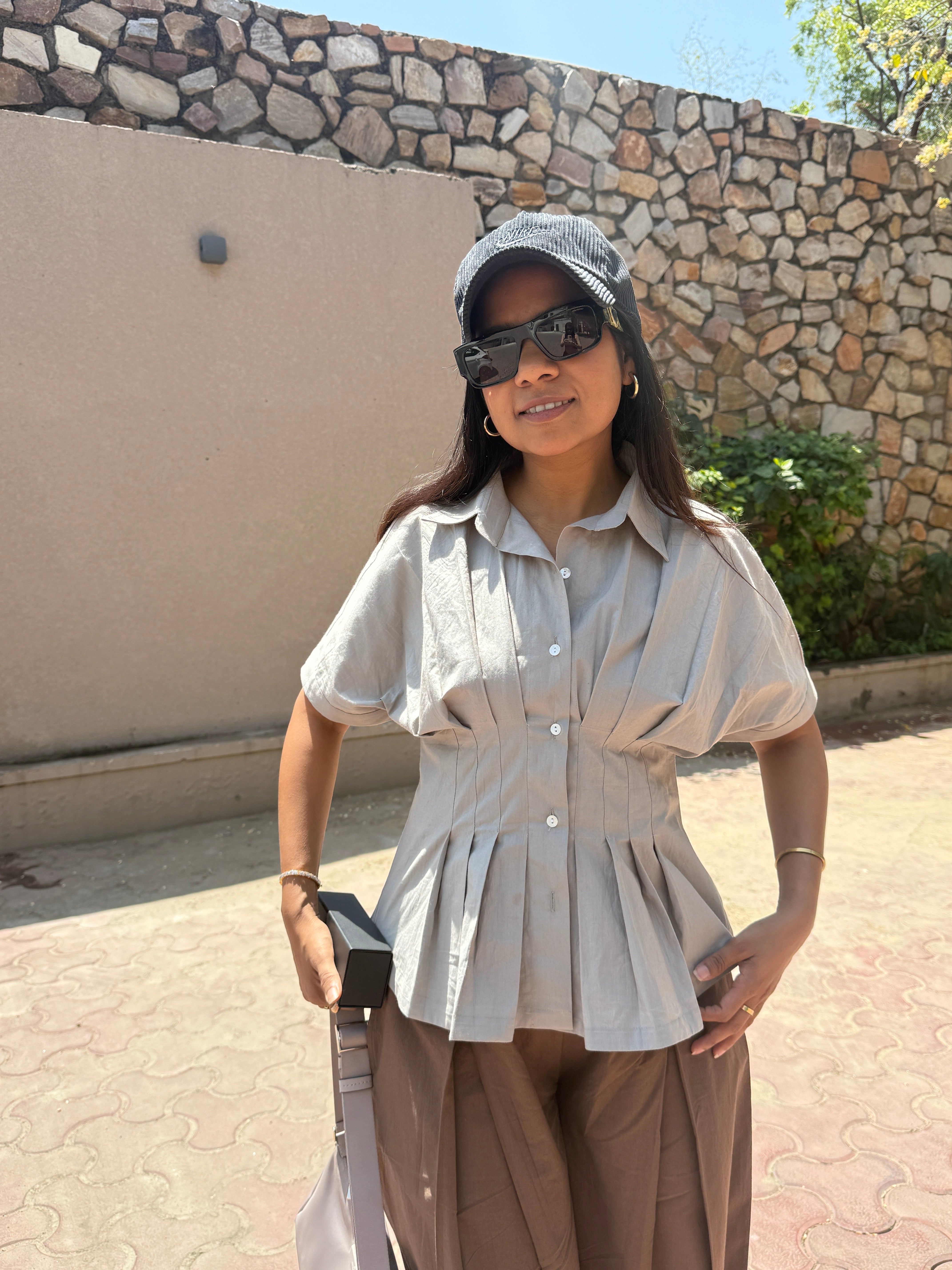 Grey Poplin Fitted waist shirt