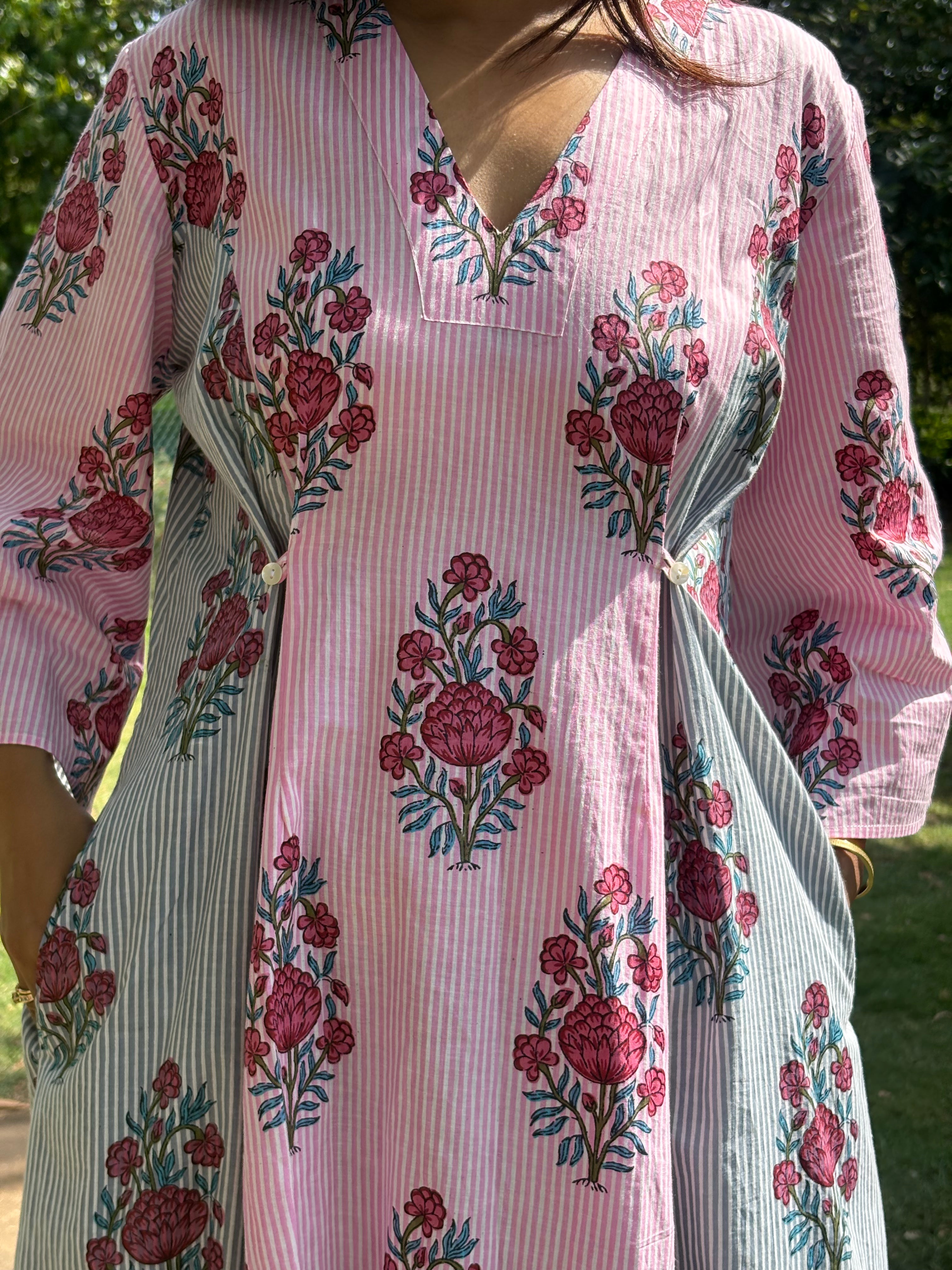 Two Toned Striped Printed Dress