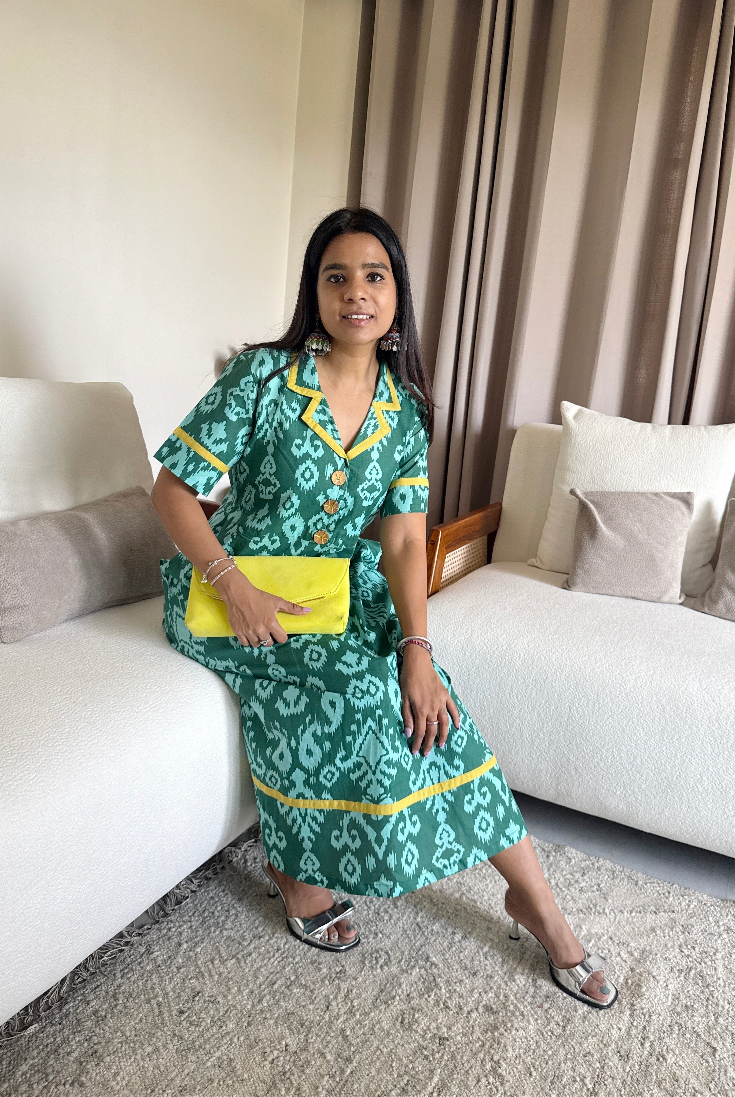 Green Ikat Fit Flared Dress
