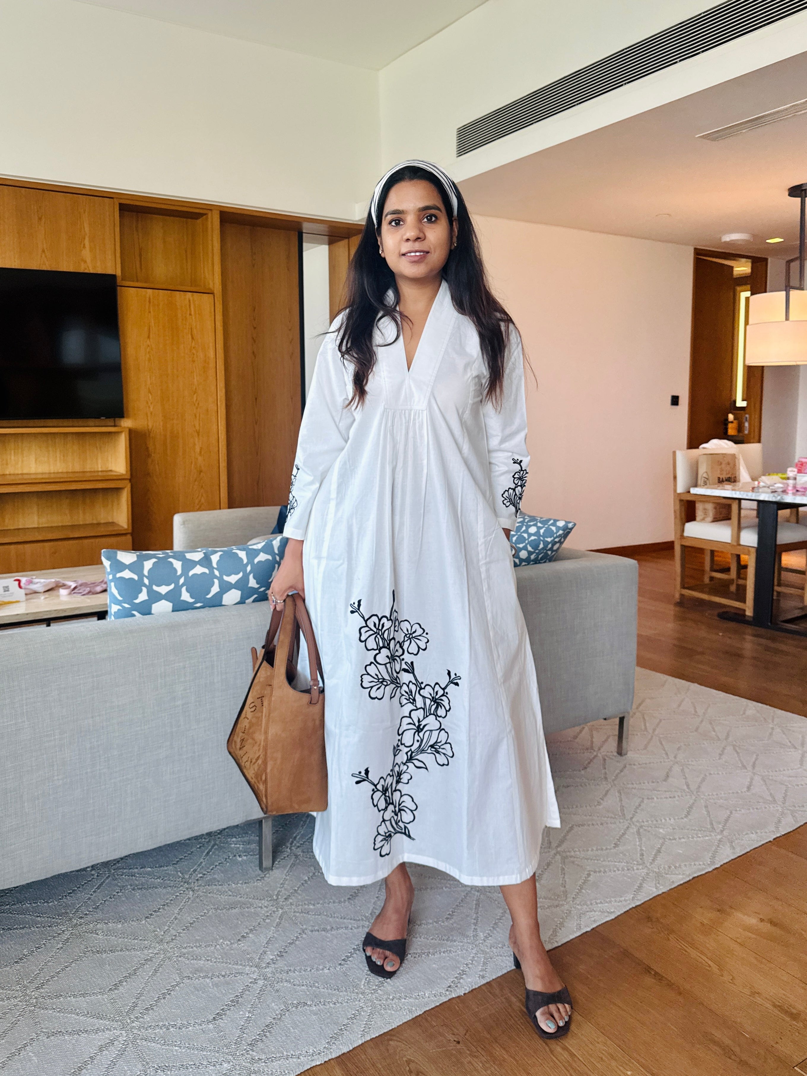 White Poplin embroidered Day Dress