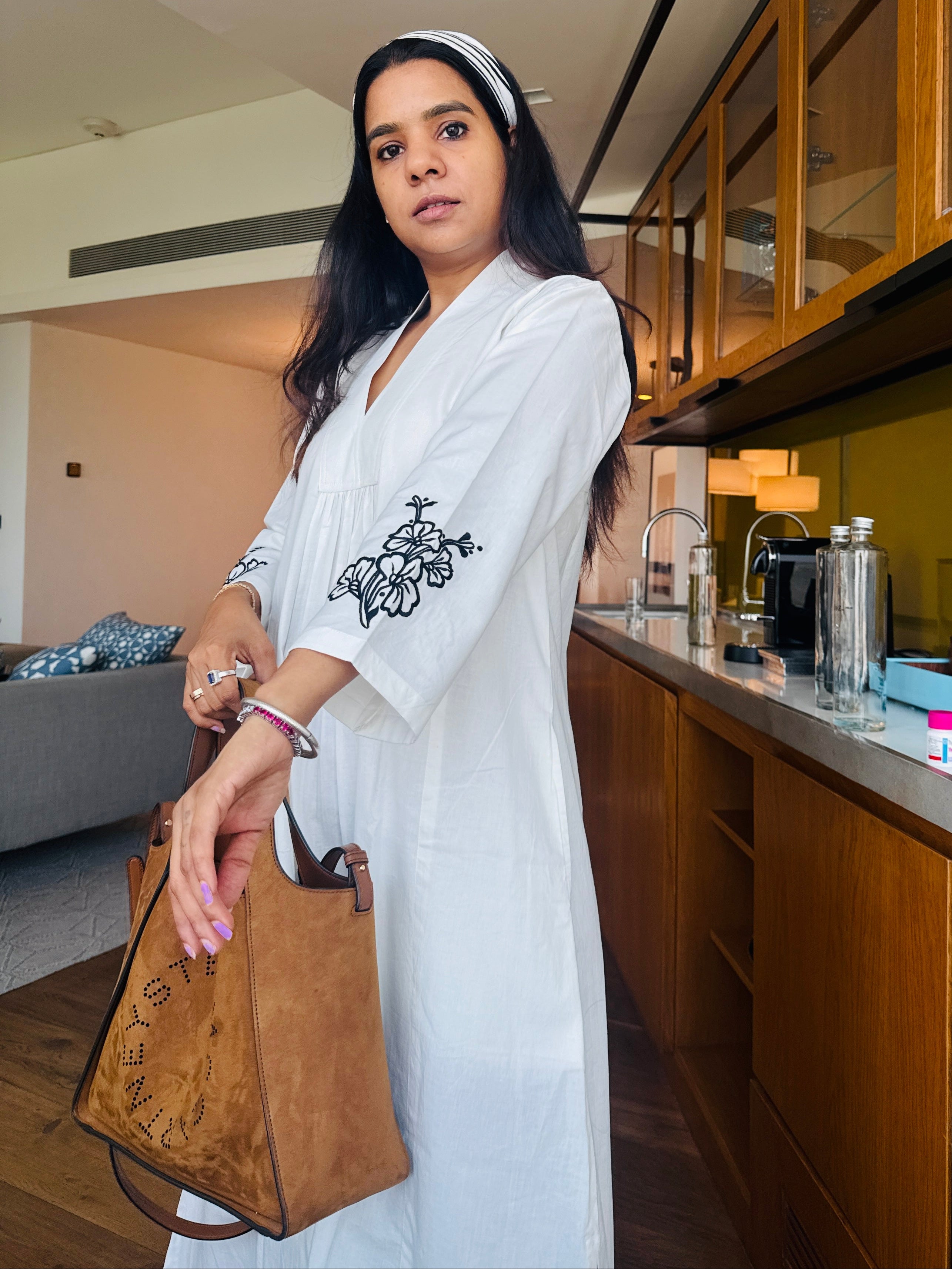White Poplin embroidered Day Dress