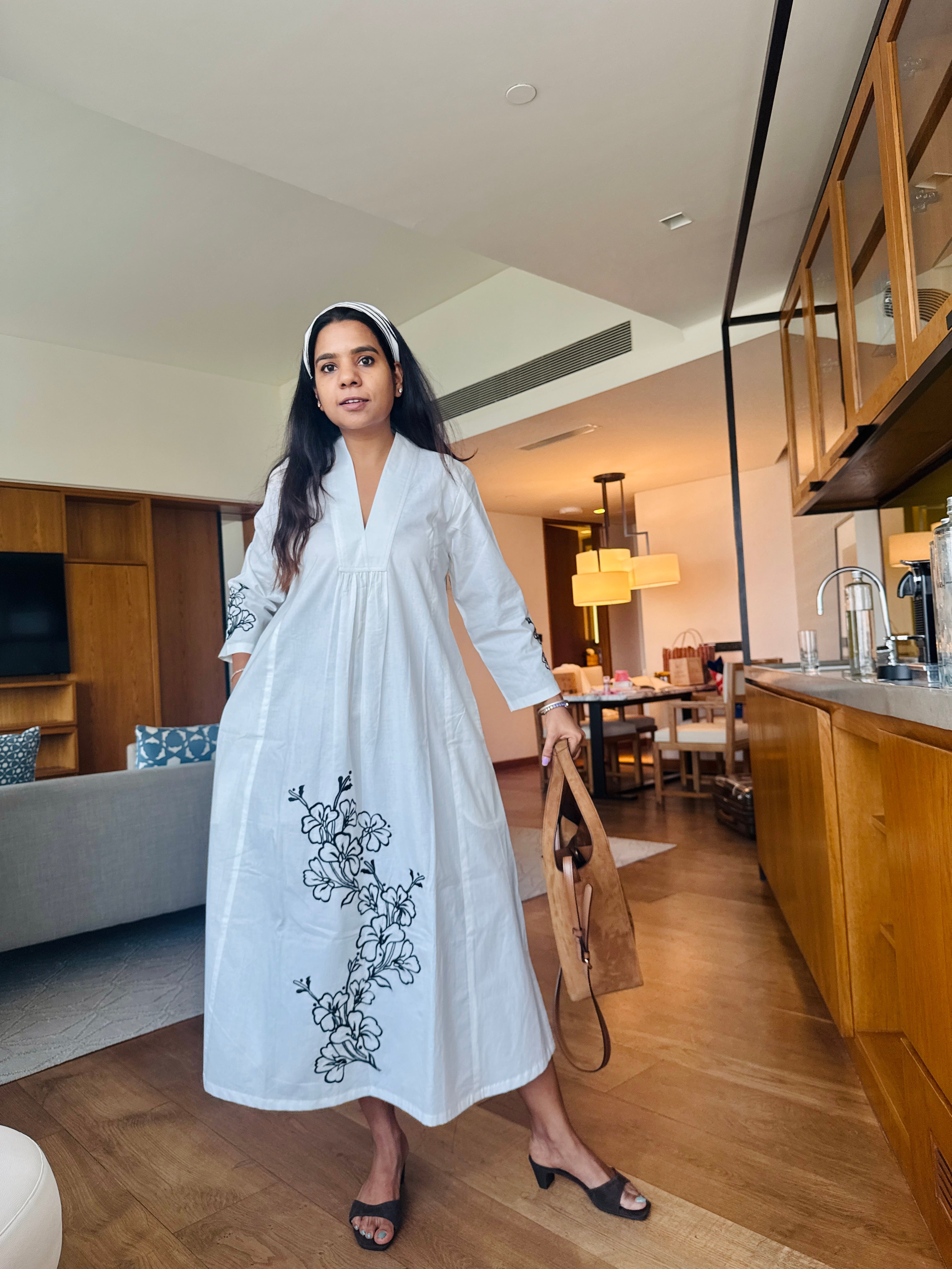 White Poplin embroidered Day Dress