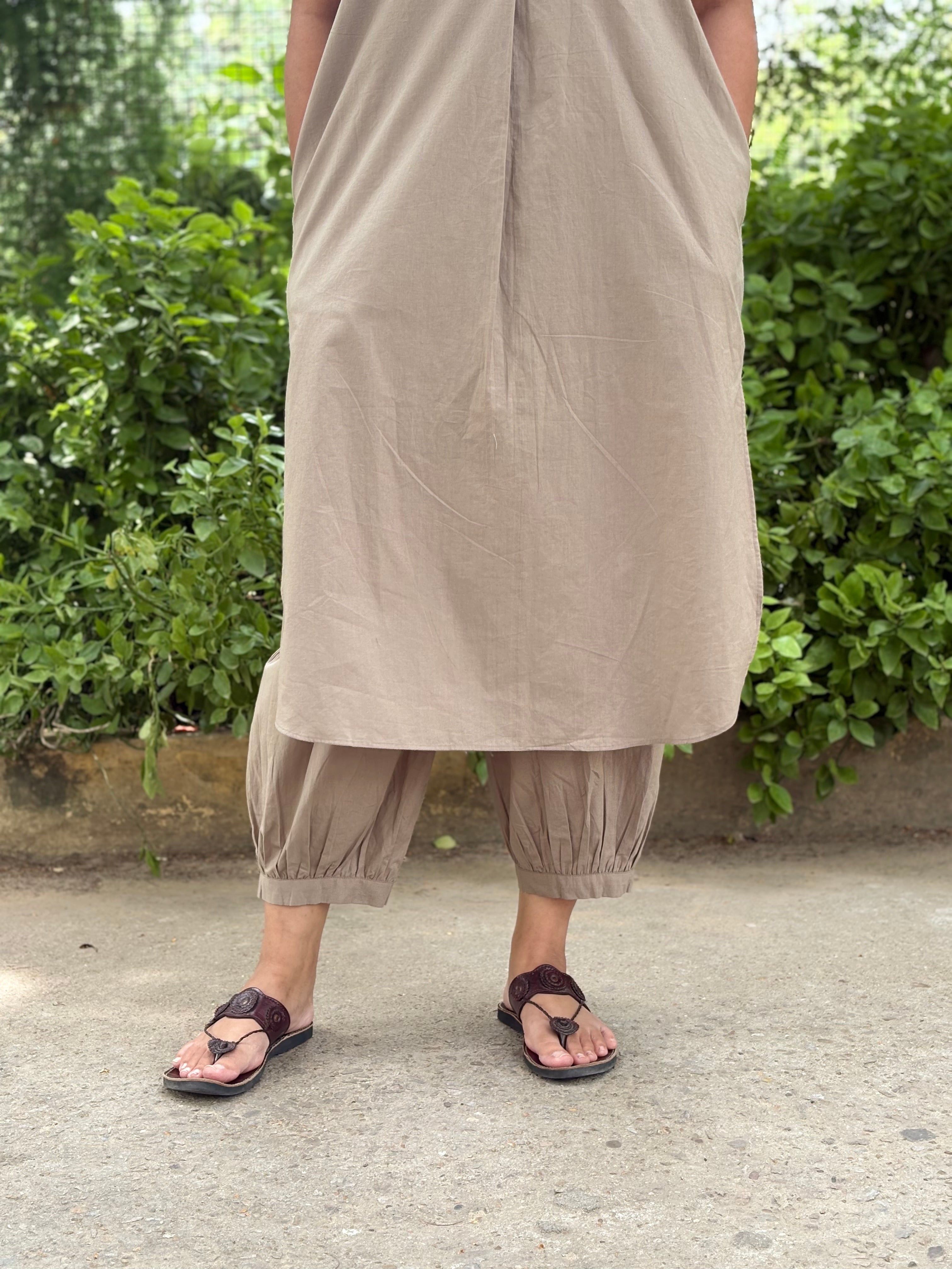 Earthy Grey Mandarin Collar Co-Ord Set