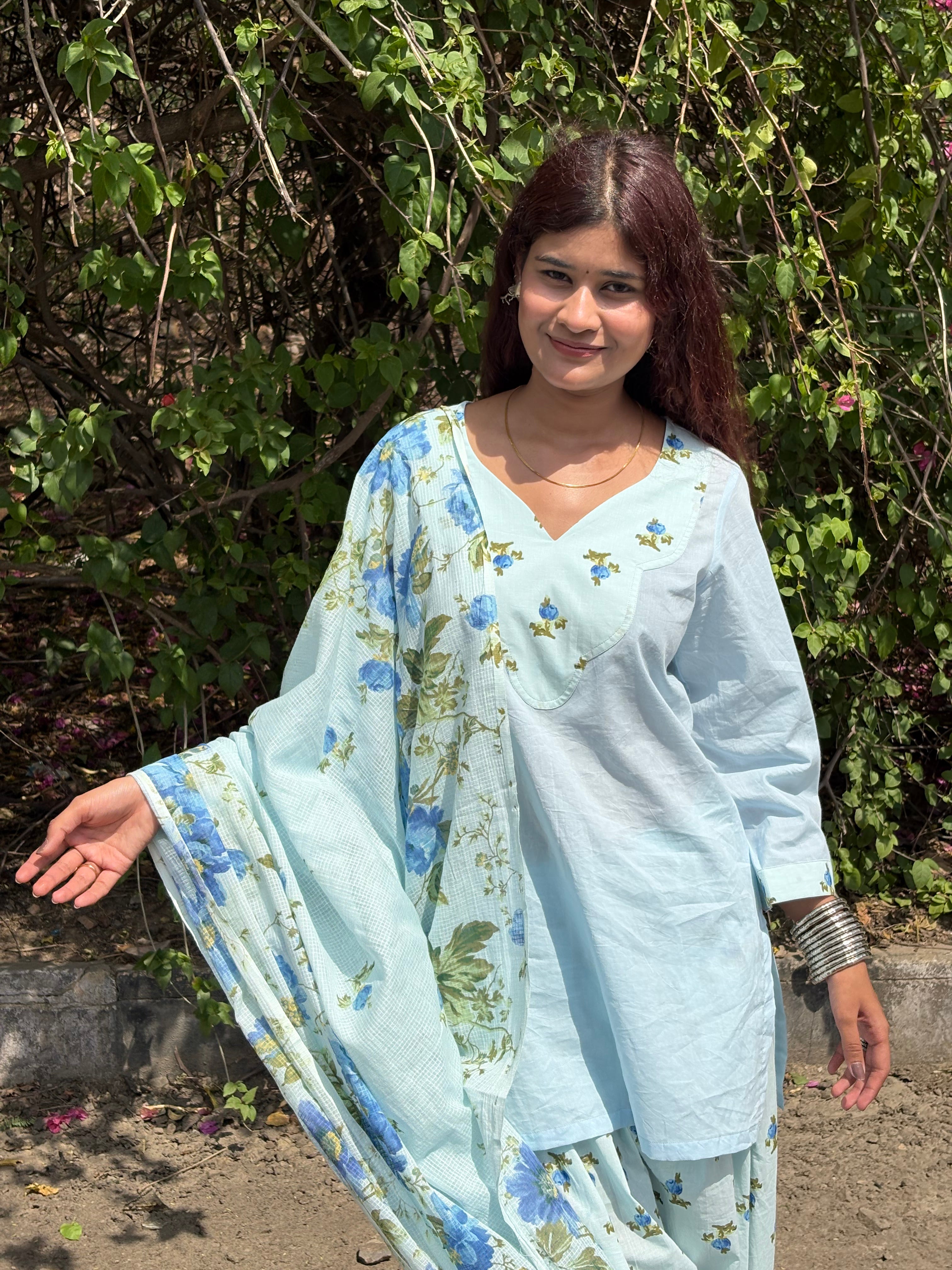 Pastel Blue Farshi Set With Dupatta