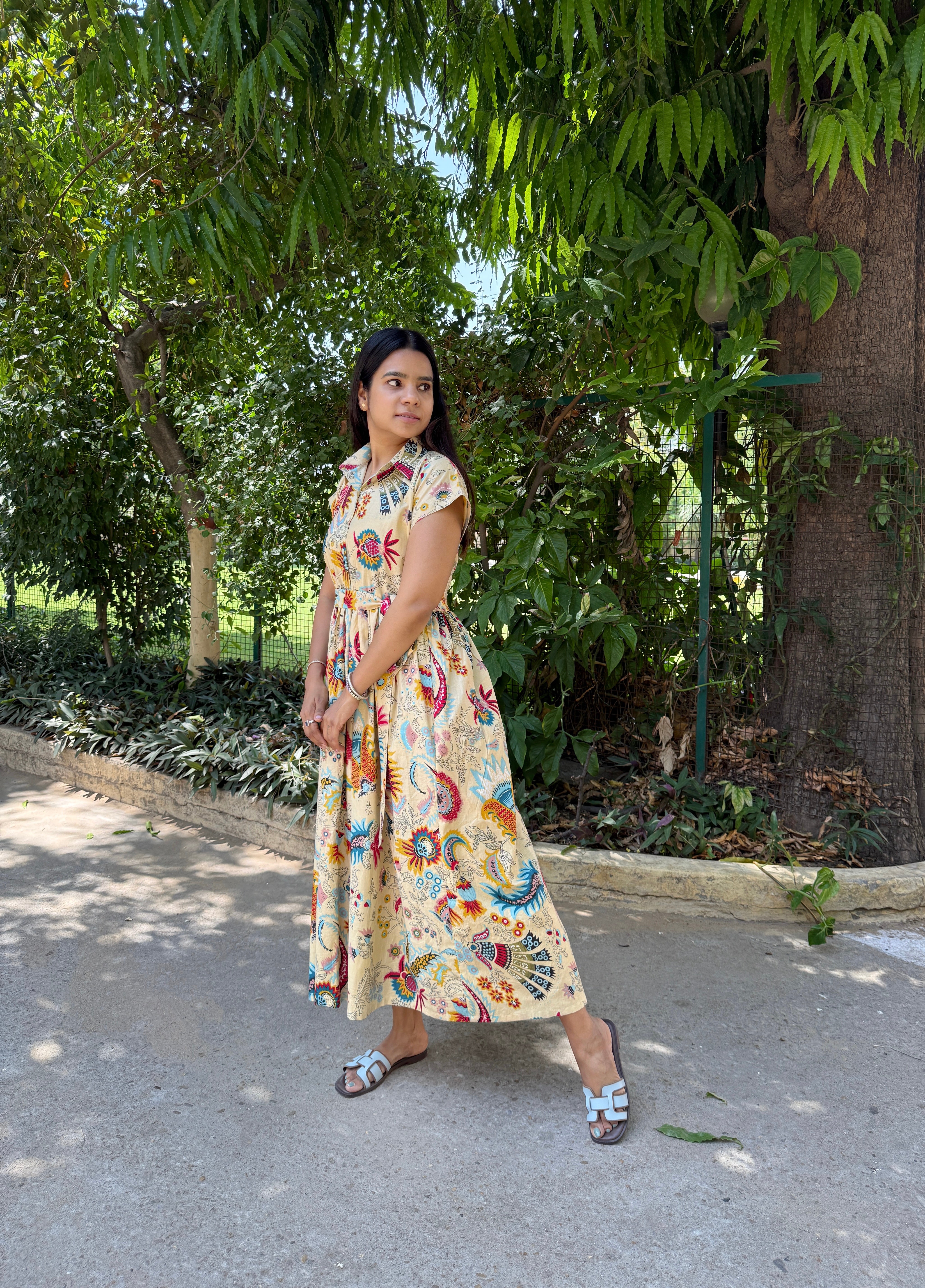 Vintage Print Belt Dress