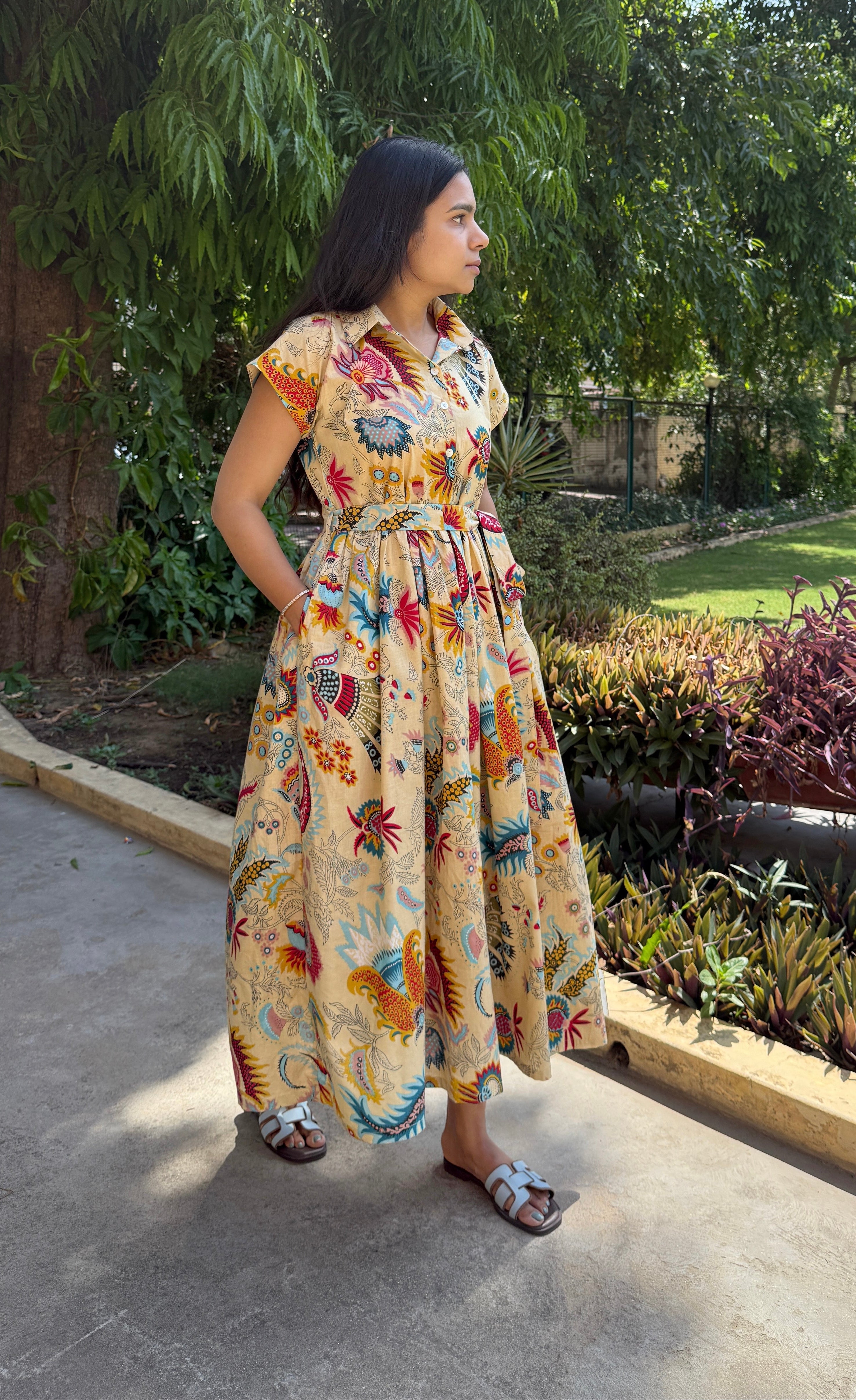 Vintage Print Belt Dress