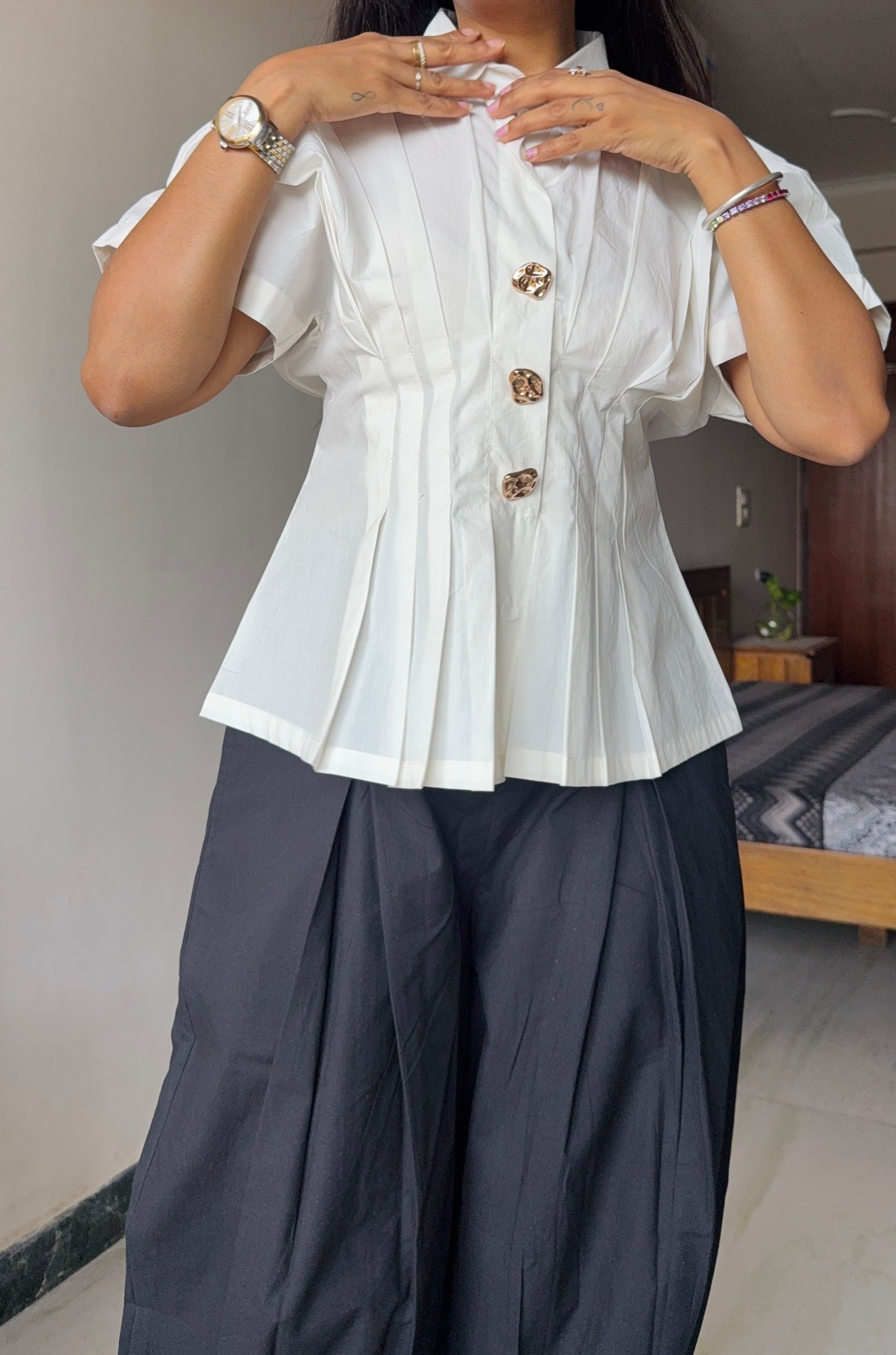 Fitted Shirt & Balloon Pant set - Black White