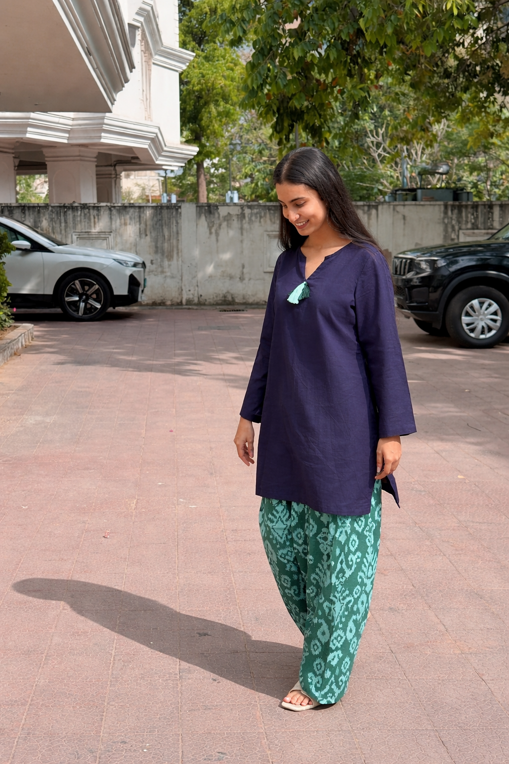 Navy Blue Green Ikat Farshi set