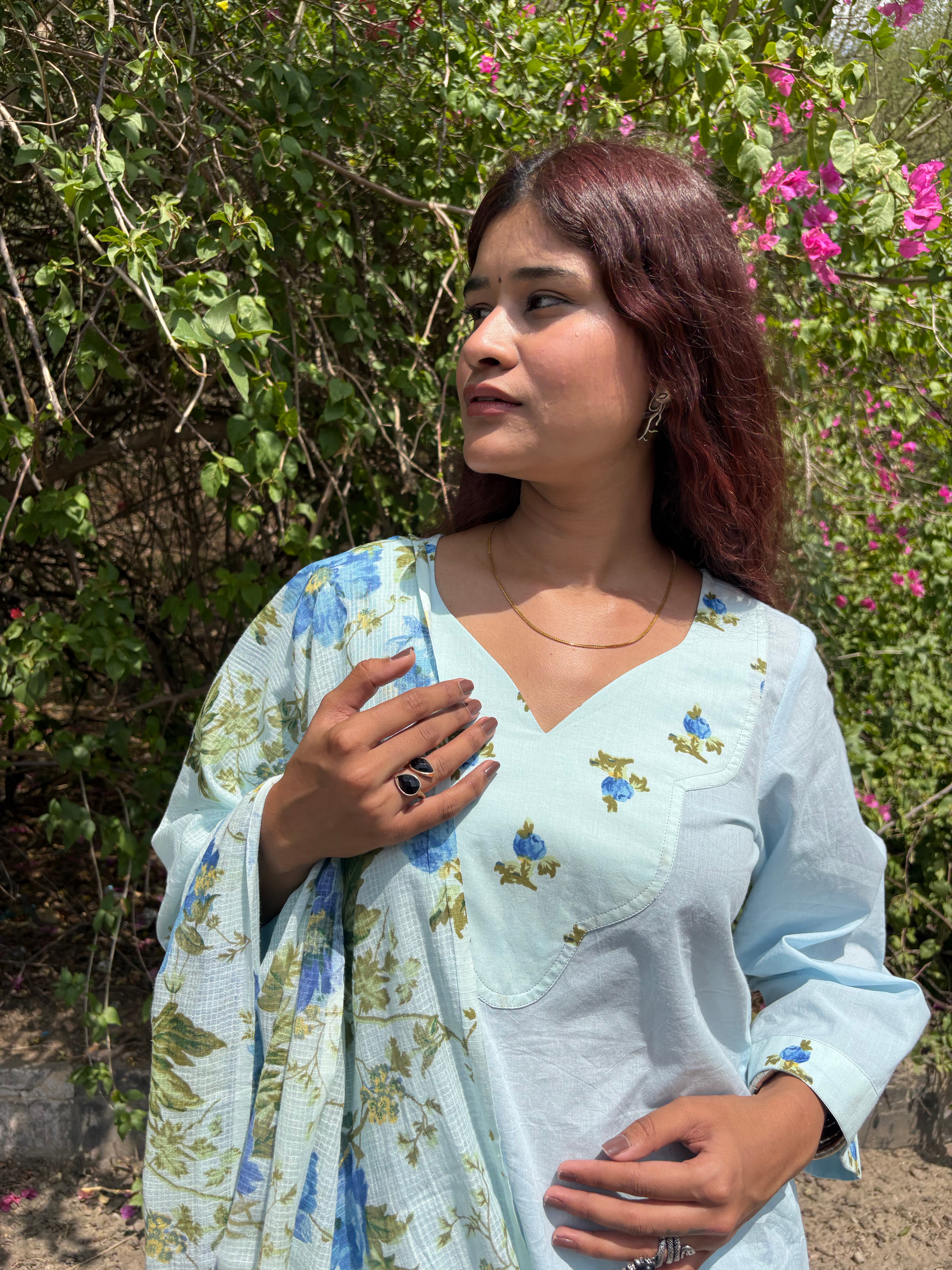 Pastel Blue Farshi Set With Dupatta