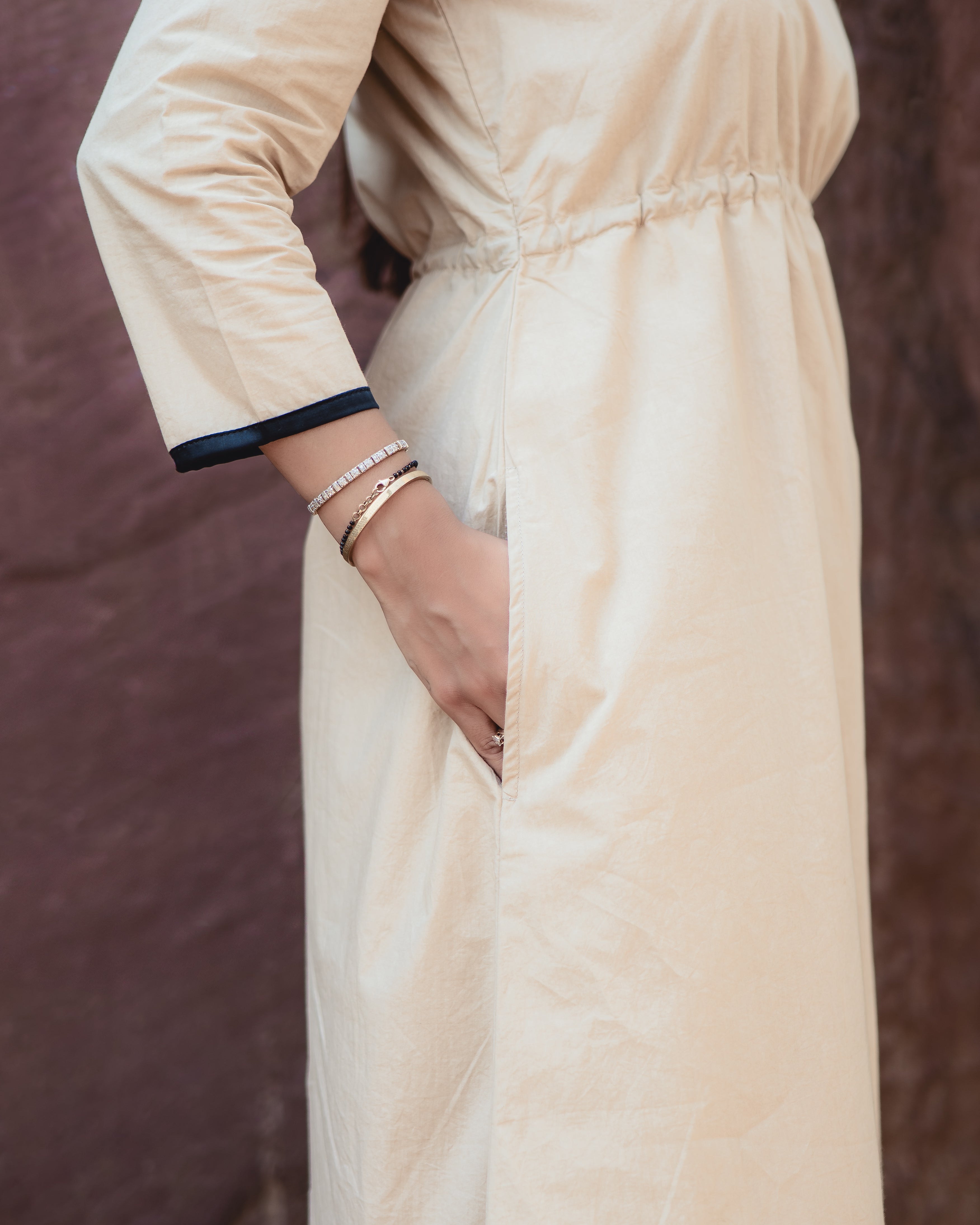 Contrast Piping Beige Set