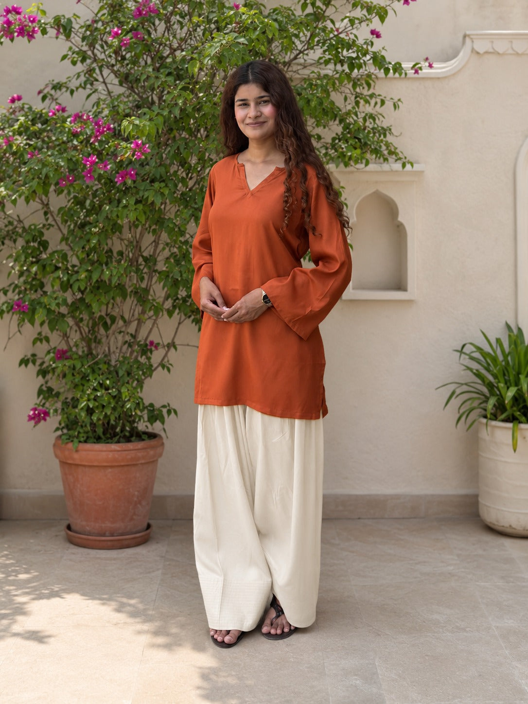 Rust Tan off white Rayon contrast Farshi set