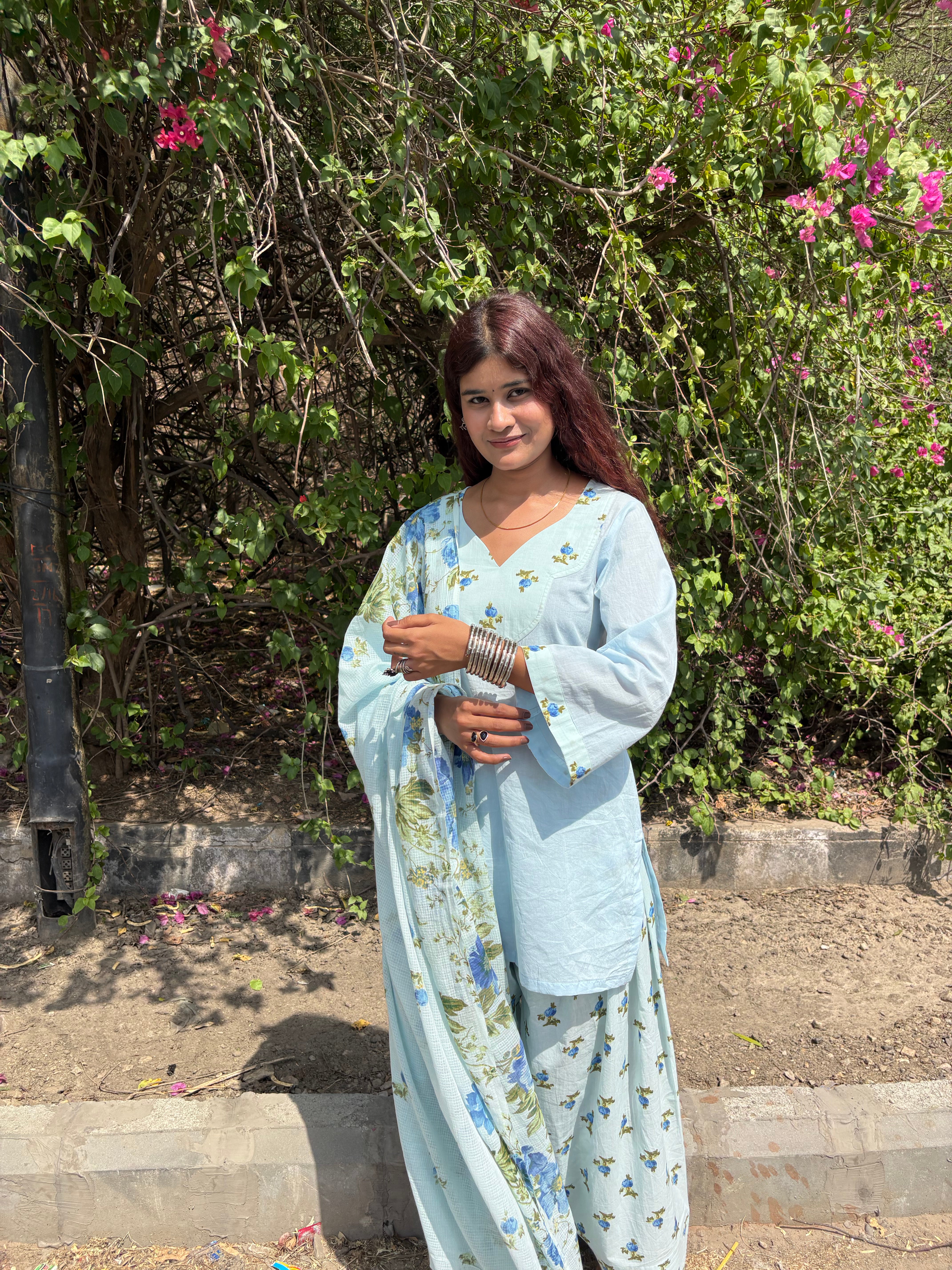 Pastel Blue Farshi Set With Dupatta