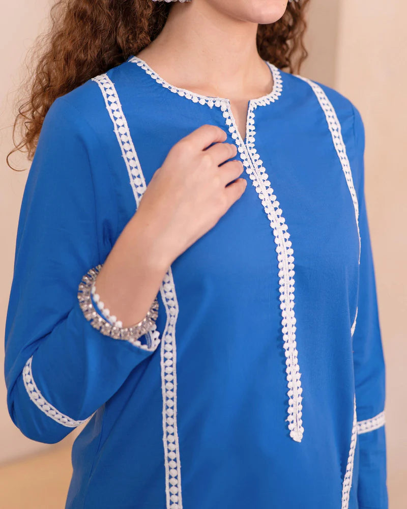 Solid Blue Cotton Kurti