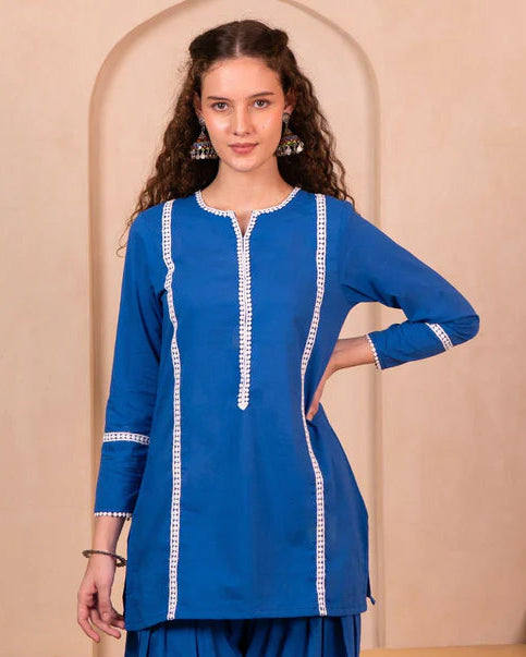 Solid Blue Cotton Kurti