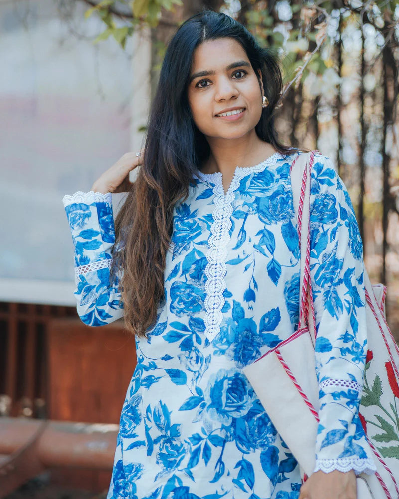 Blue Floral Matching Couple Set