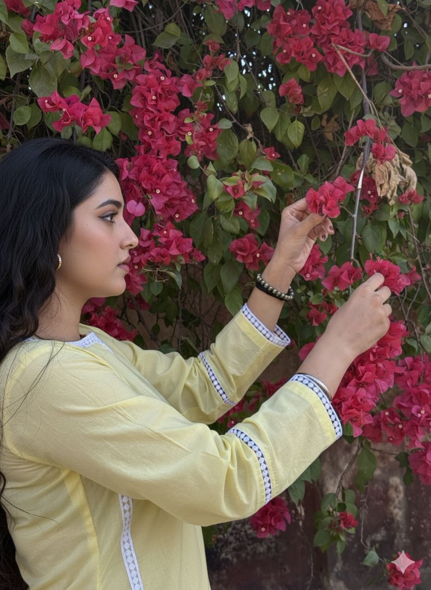 Butter yellow Lace kurta set