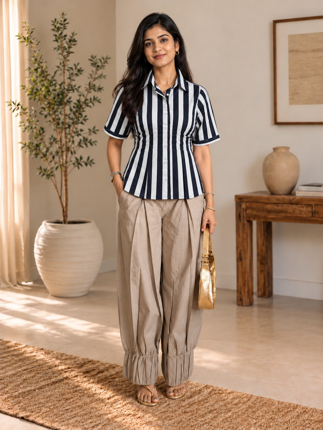 Blue white - Earthy Grey Balloon pant set