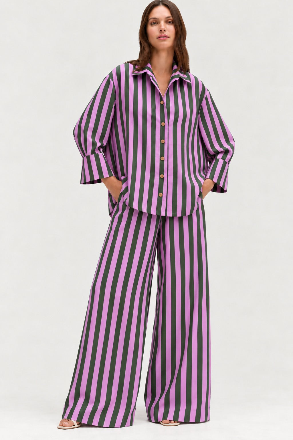 Green Pink Striped Relaxed fit set