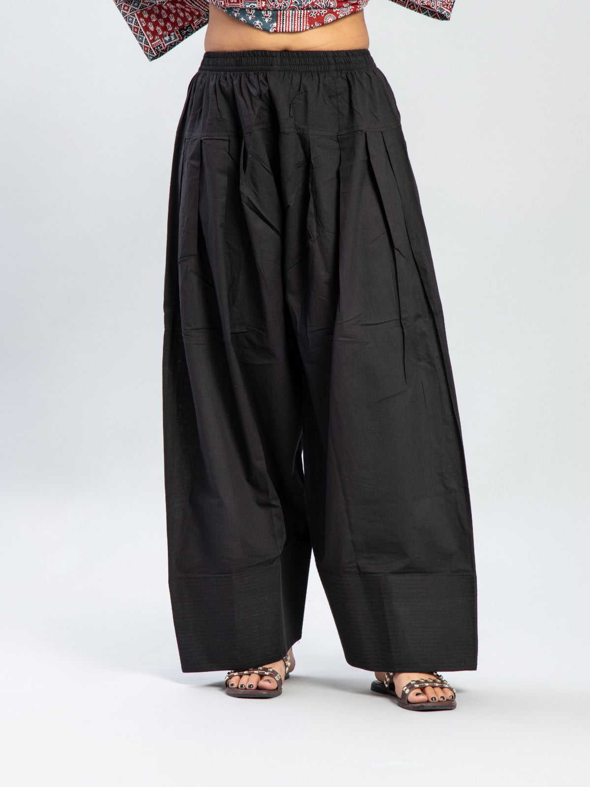 Red and Blue Ajrakh Print Kurti & Black Farshi Salwar Set