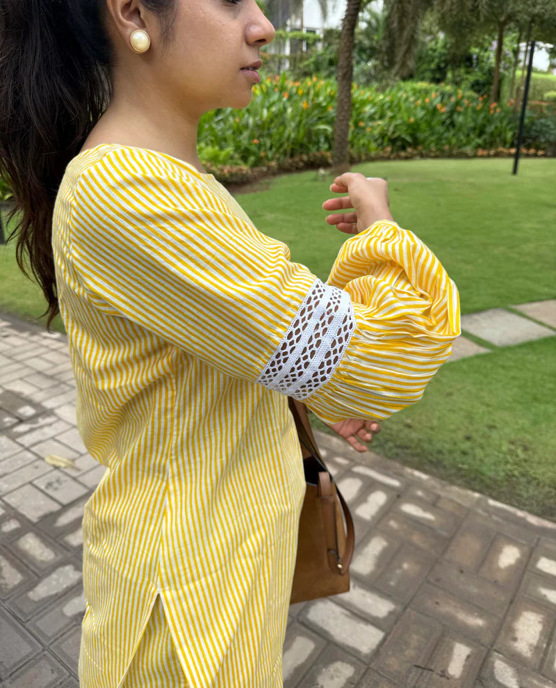 Yellow Striped Cotton Kurti