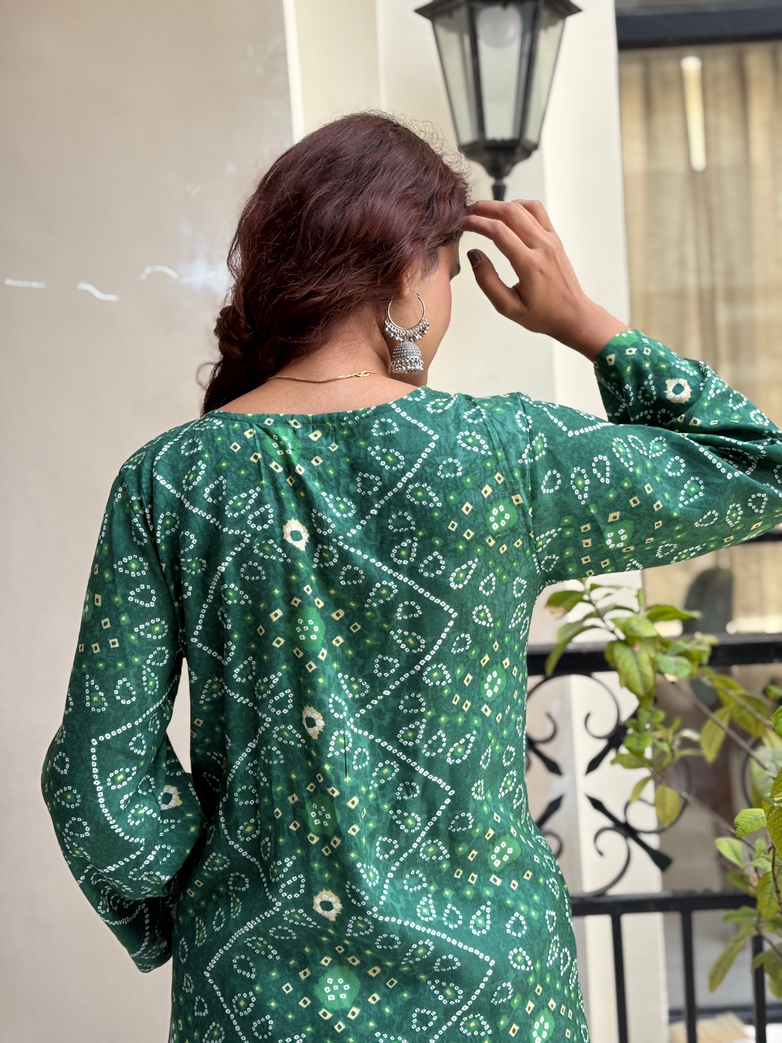 Green Bandhni kurta with Balloon Salwar