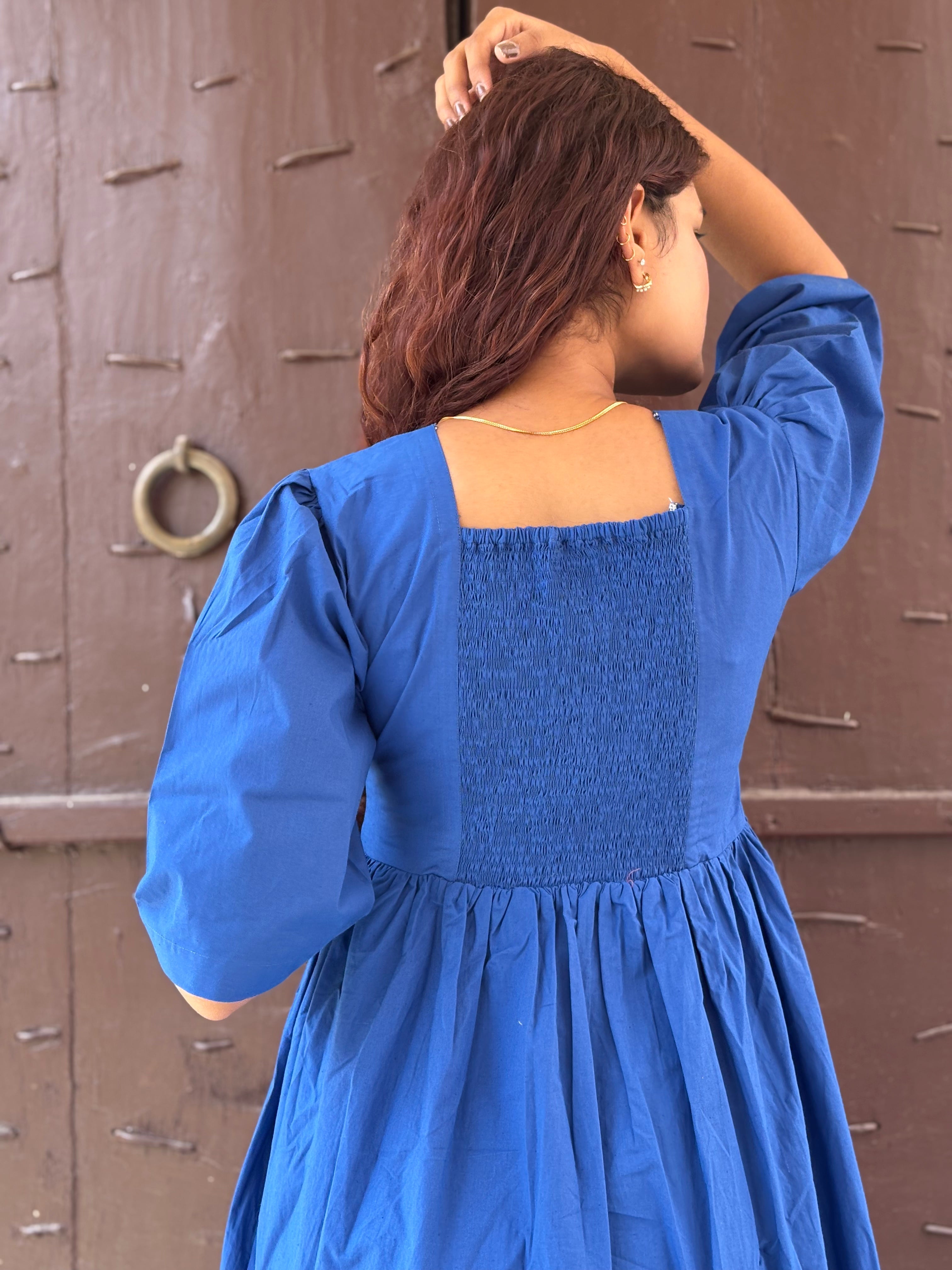 Fit and Flare Midi Blue Dress