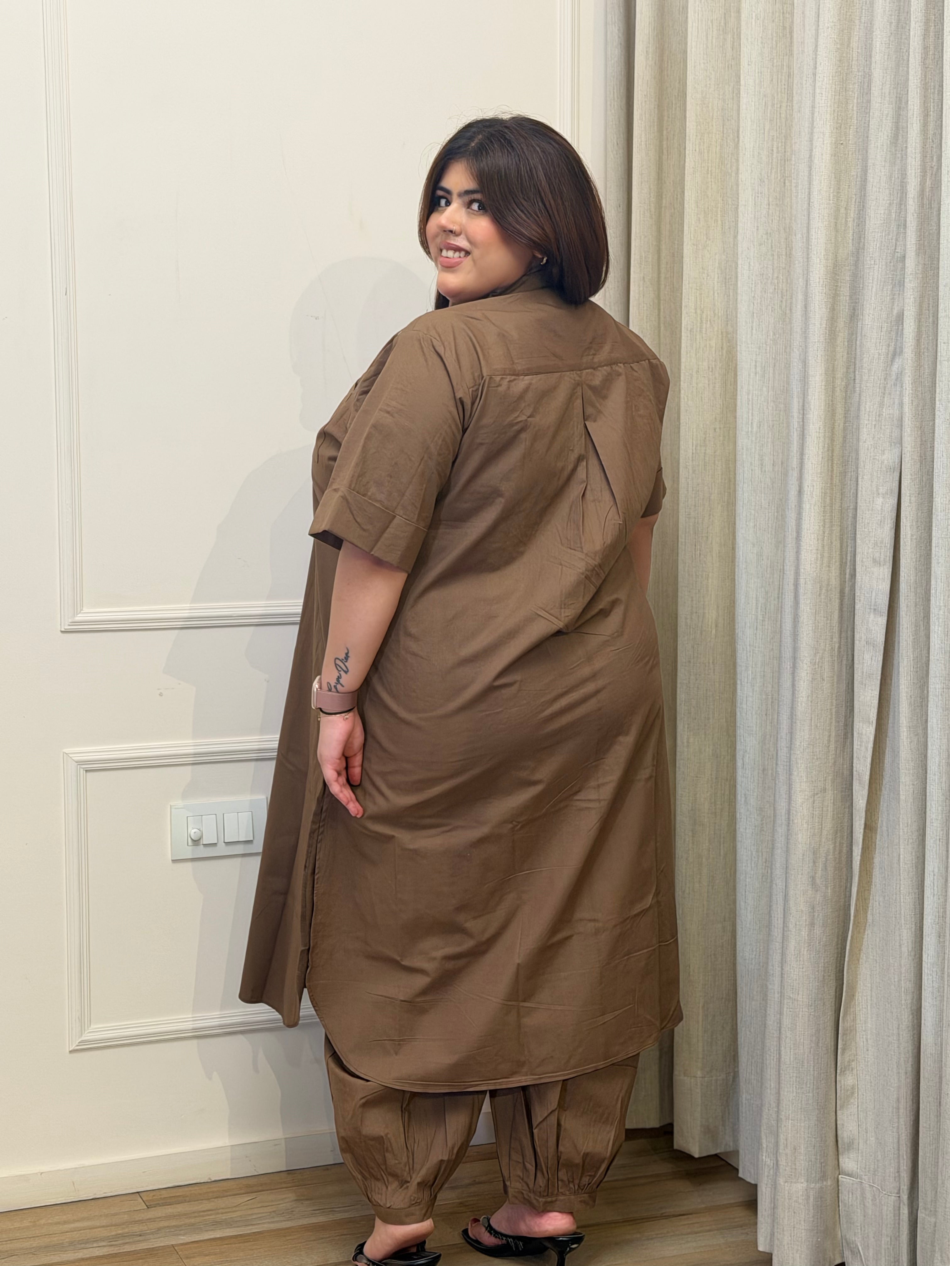 Mocha Brown Mandarin Collar Co-Ord Set