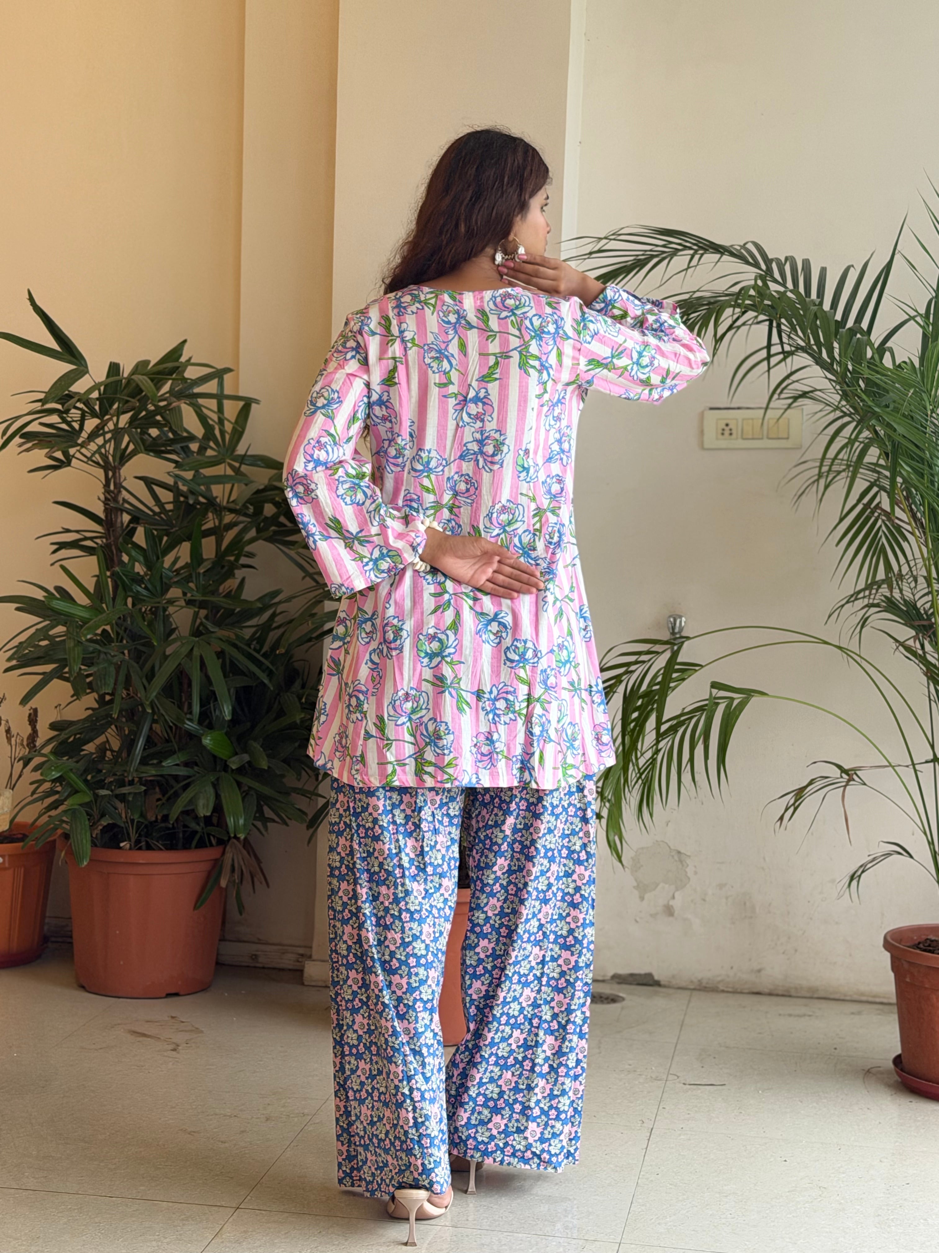 Pink baby floral Palazzo Farshi set