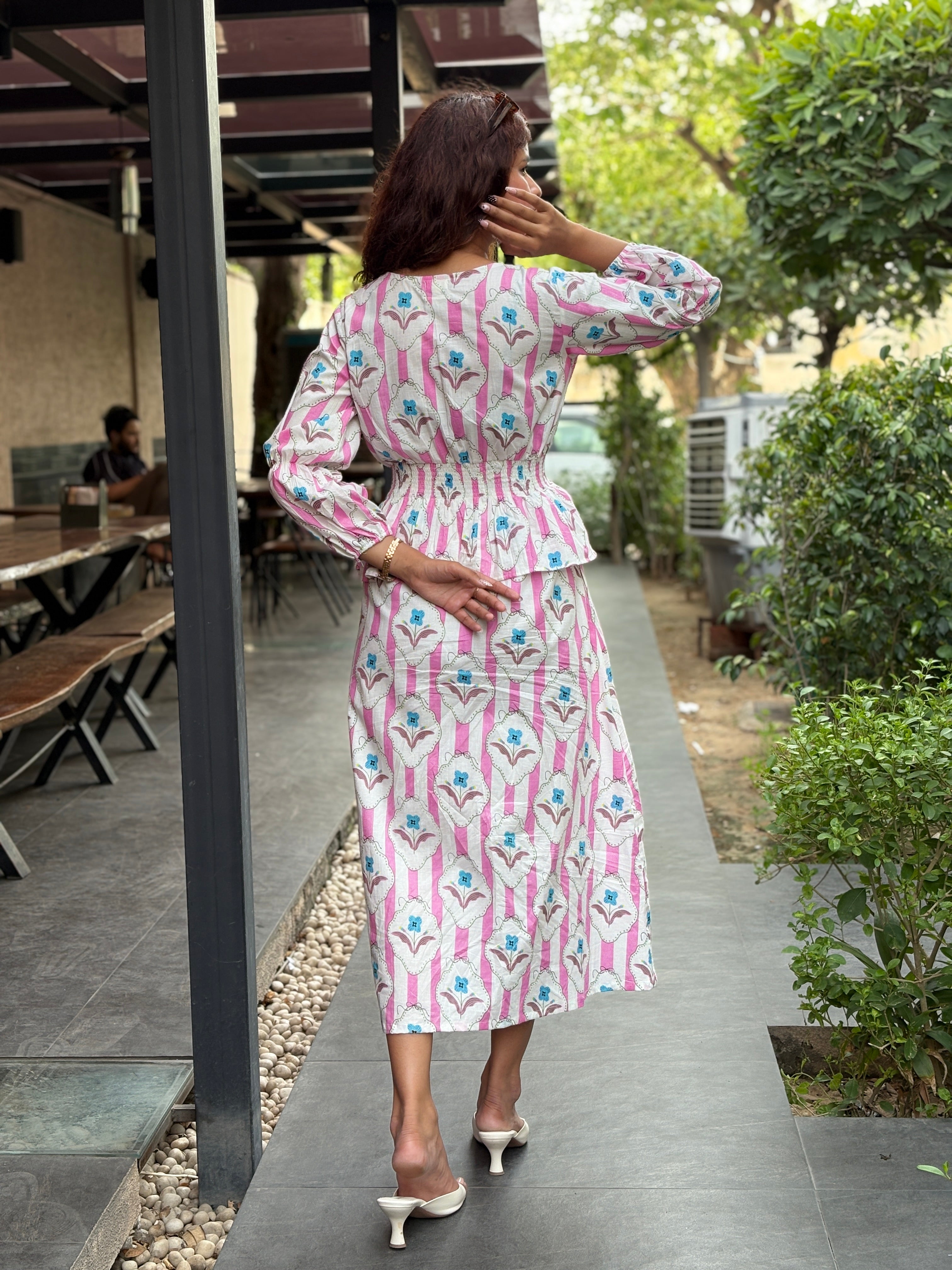 Pink buti elasticated long dress