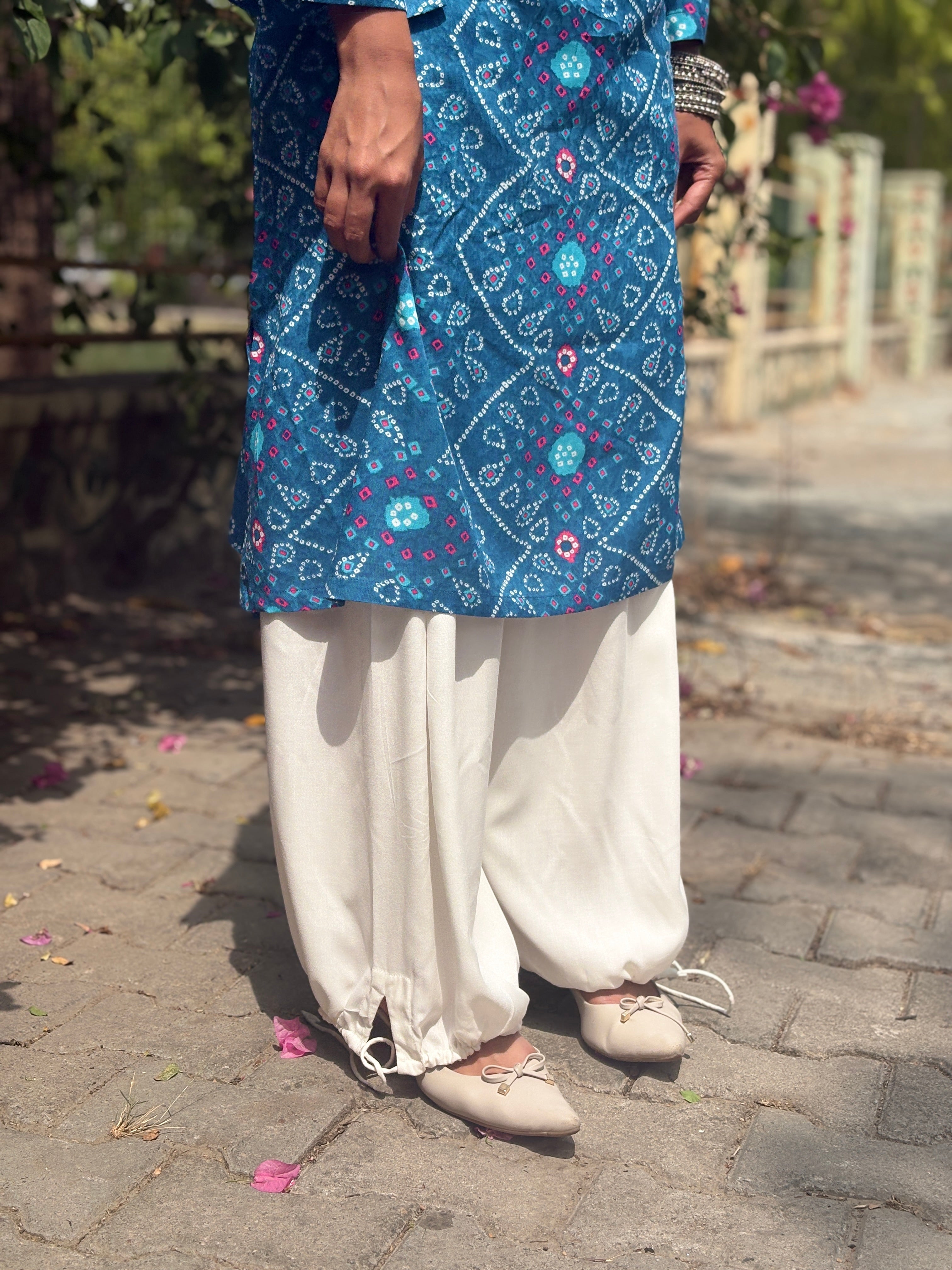 Blue Bandhni kurta with Balloon Salwar