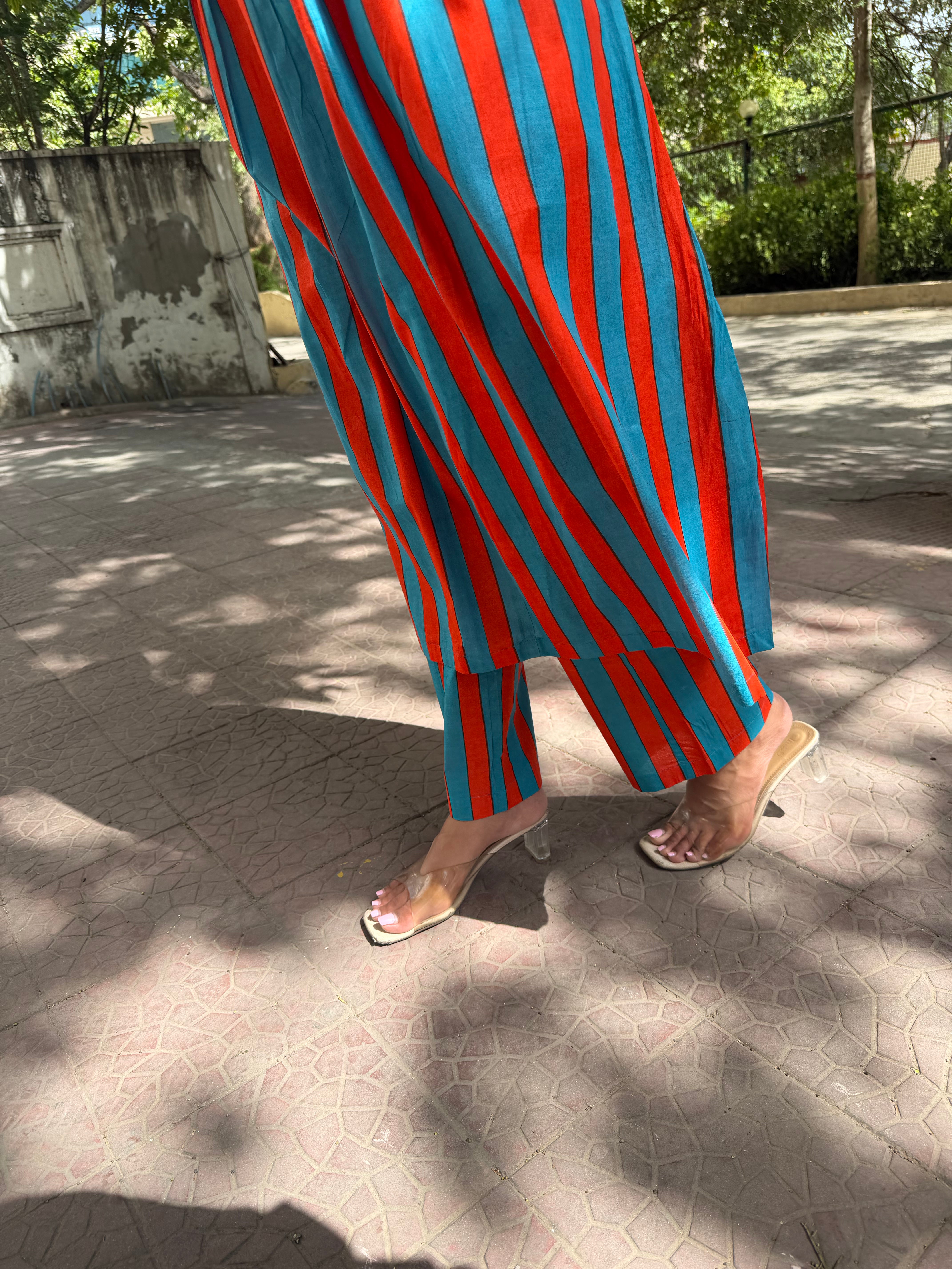 Orange Turquoise stripe co-ord set
