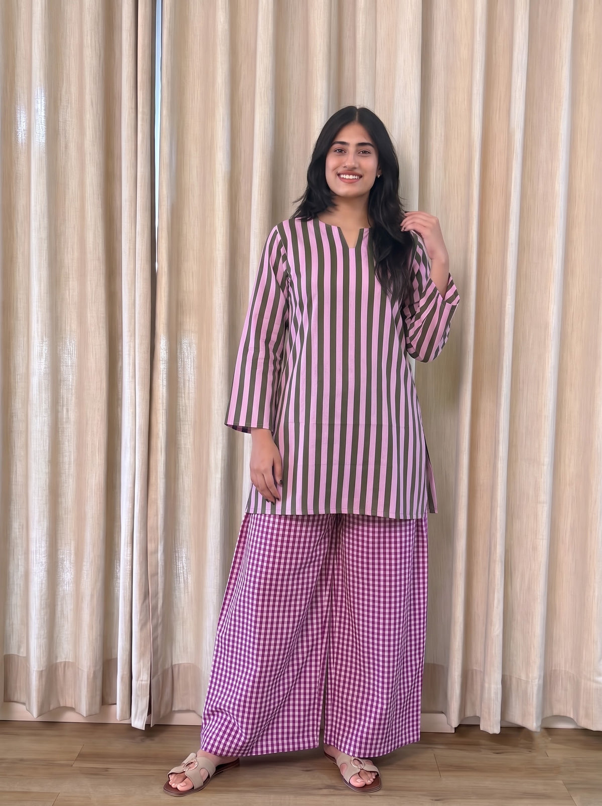 Lilac Stripe palazzo farshi set