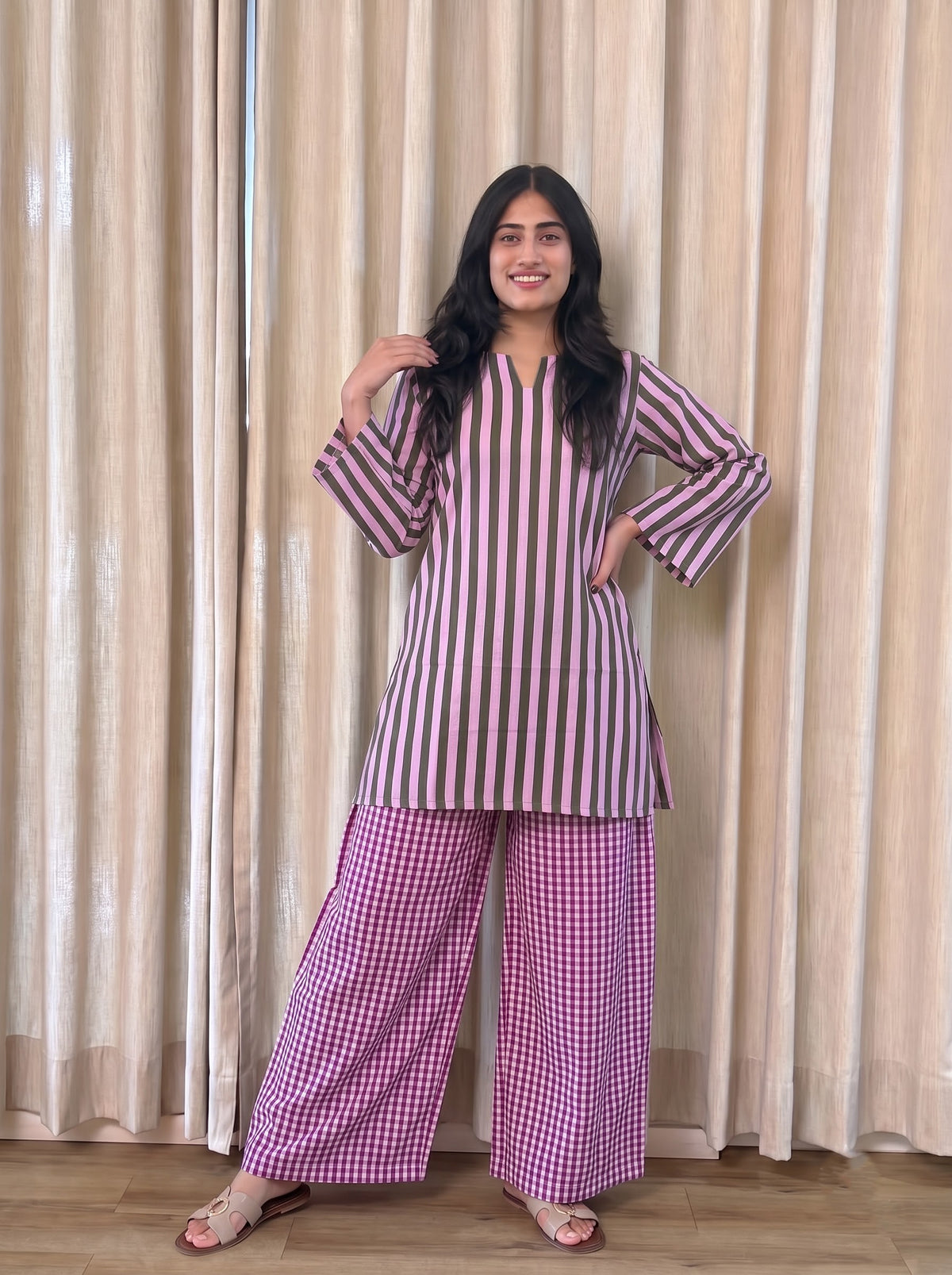 Lilac Stripe palazzo farshi set