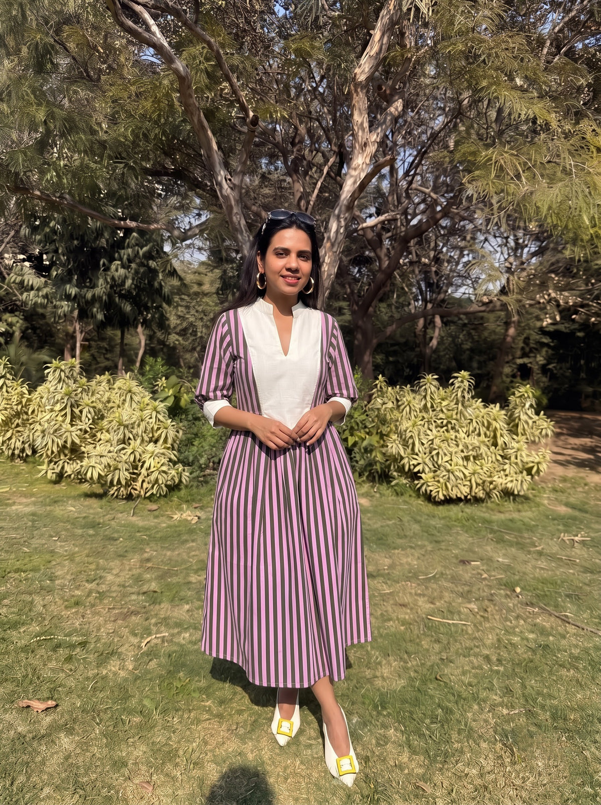 Lilac Olive Bold Stripe Dress