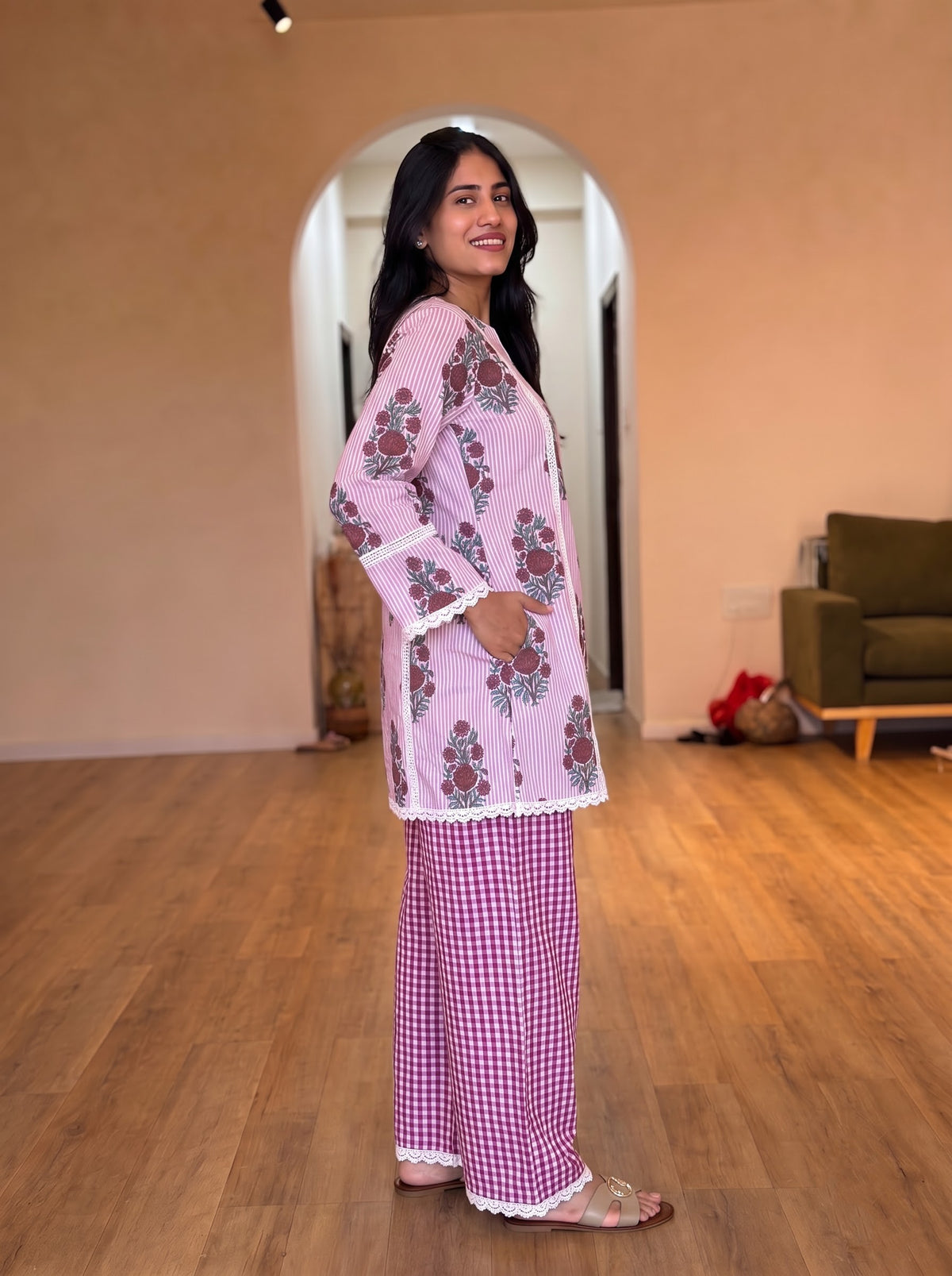 Rose Gingham Floral Palazzo Farshi set
